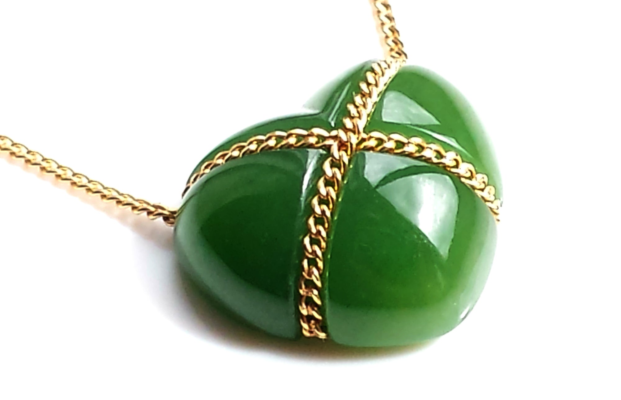 Tiffany & Co 18k Gold Jade Heart Pendant  - Rare