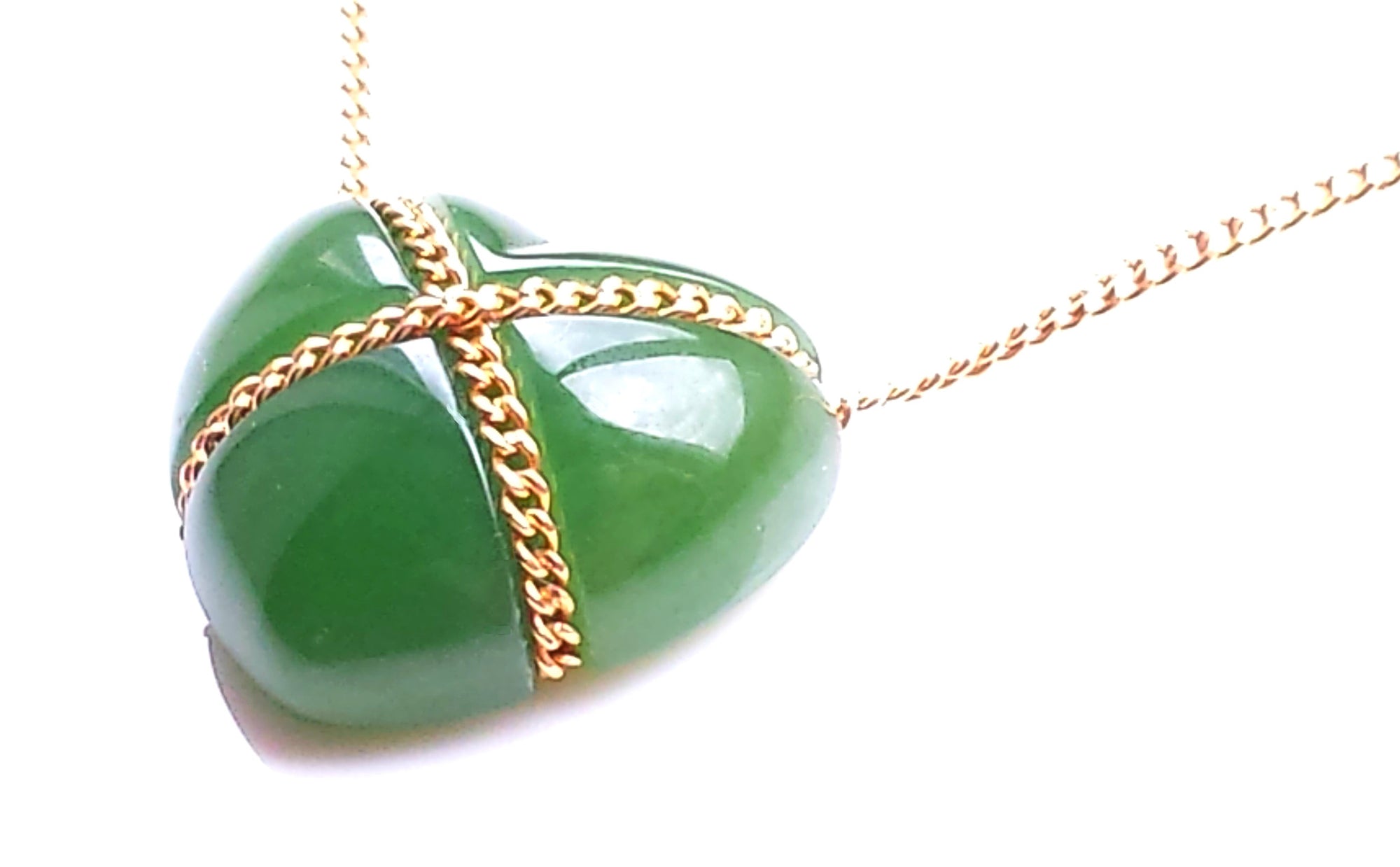 Tiffany & Co 18k Gold Jade Heart Pendant  - Rare