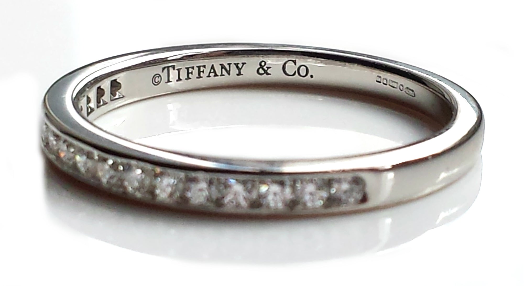 Tiffany & Co 2mm Diamond Platinum Wedding Band SZ K 1/2