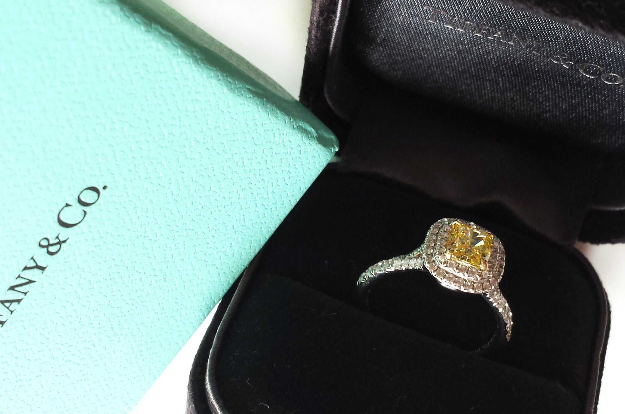 Tiffany & Co. double Halo blue diamond engagement ring