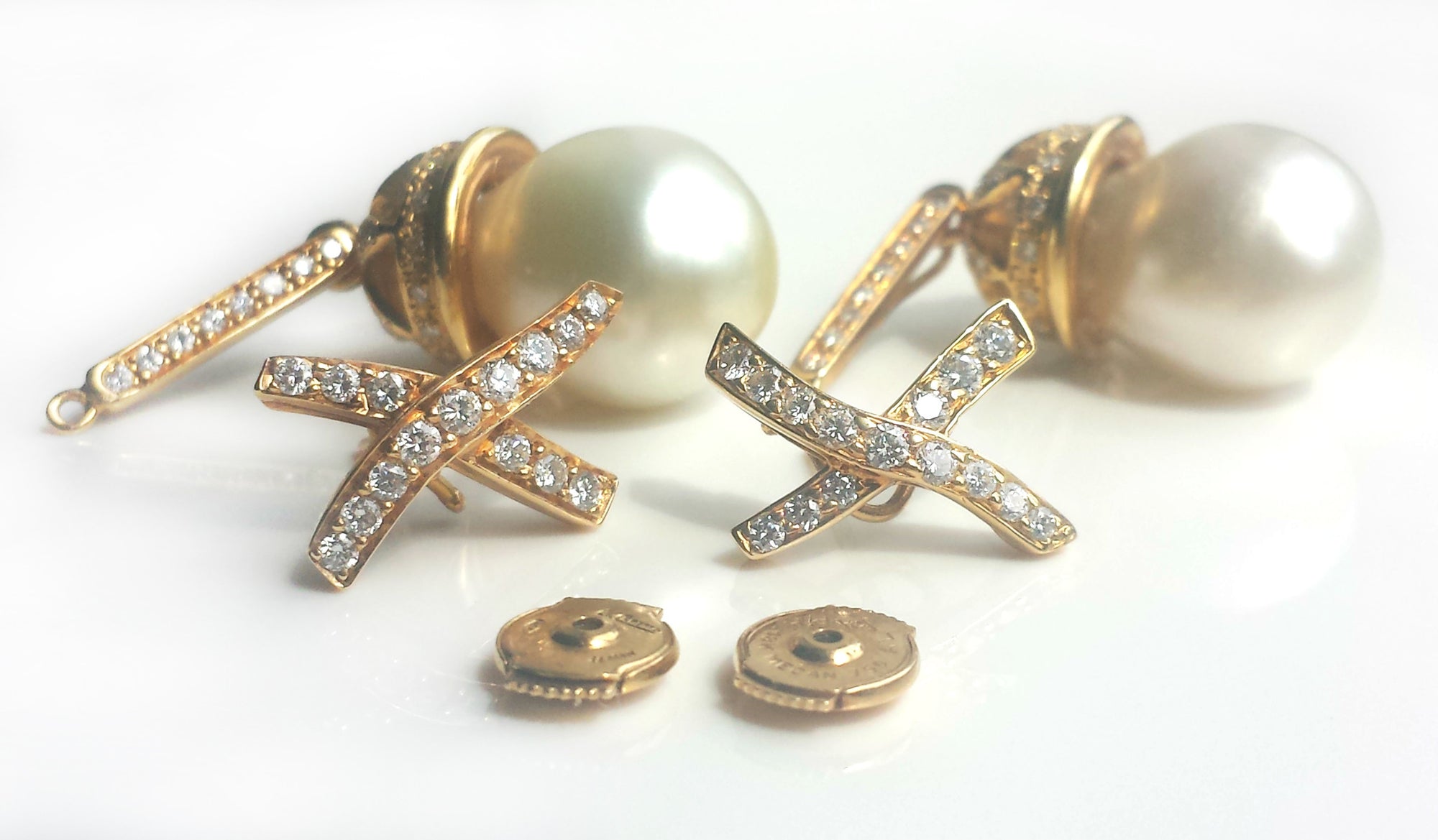 Vintage 1984 Tiffany & Co. Paloma Picasso Baroque Pearl, Diamond & 18k Gold 'X' 2-way Earrings