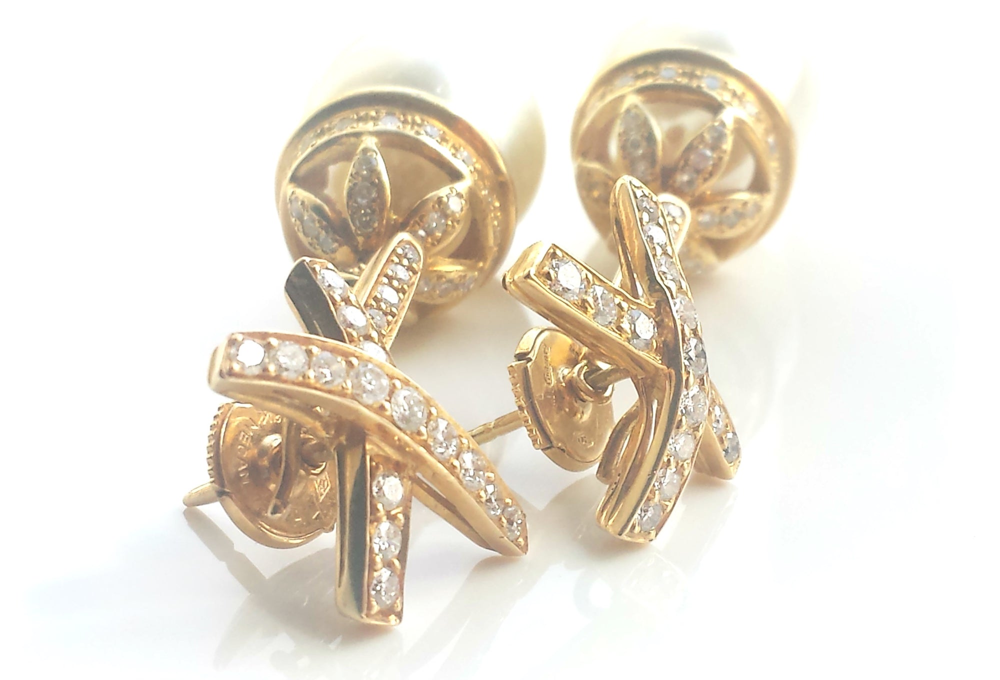 Vintage 1984 Tiffany & Co. Paloma Picasso Baroque Pearl, Diamond & 18k Gold 'X' 2-way Earrings