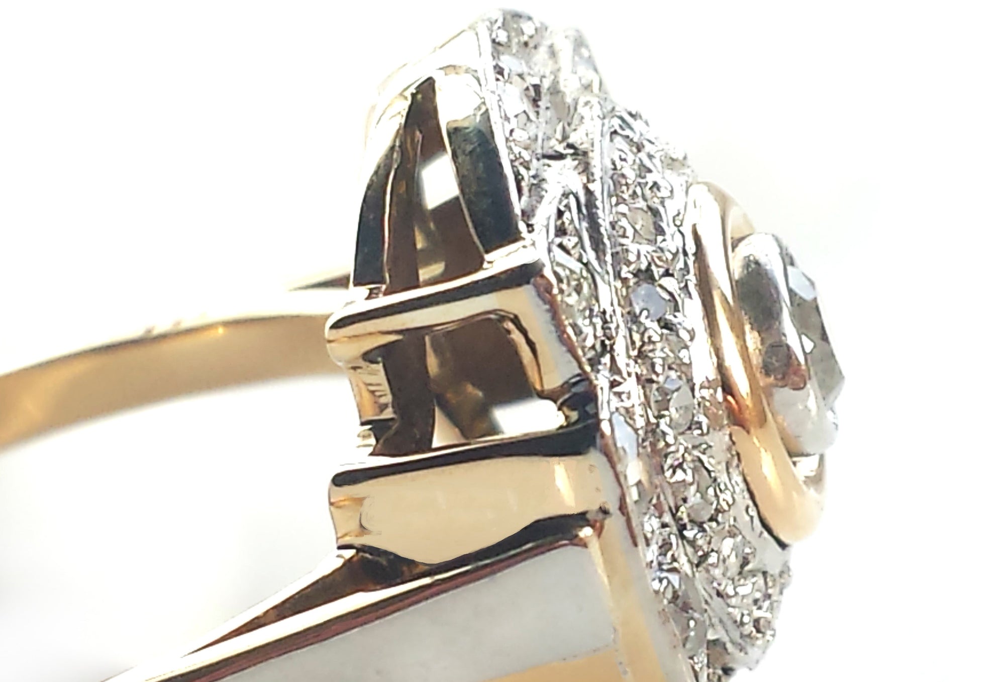 French Art Deco Shield 1.36tcw Diamond Engagement Ring in Platinum & 18k Yellow Gold