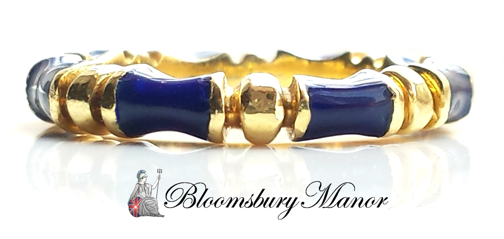 Vintage 1960s Bamboo Tiffany & Co Blue Enamel 18k Yellow Gold Ring Sz N 1/2 VGC