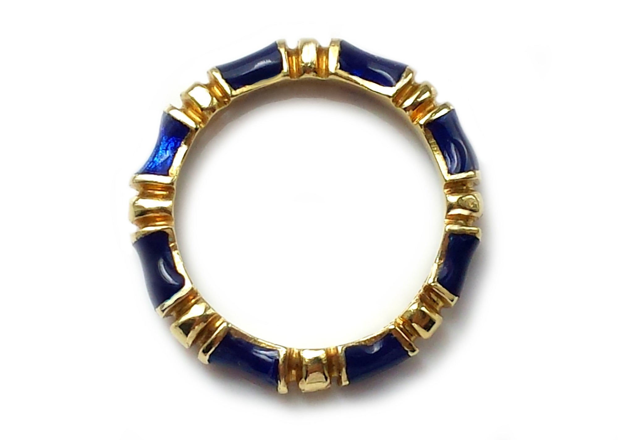 Vintage 1960s Bamboo Tiffany & Co Blue Enamel 18k Yellow Gold Ring Sz N 1/2 VGC