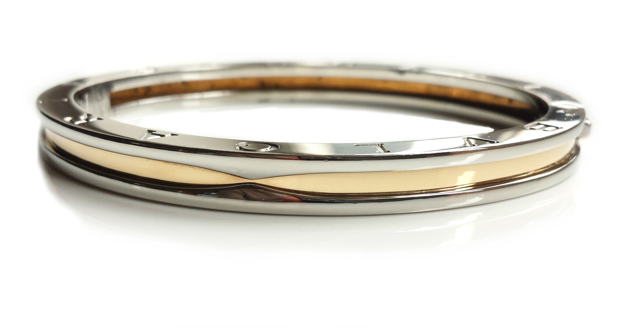 Bulgari B.Zero1 18K Gold & Steel Bangle Bracelet Large (19cm) 7.5 in