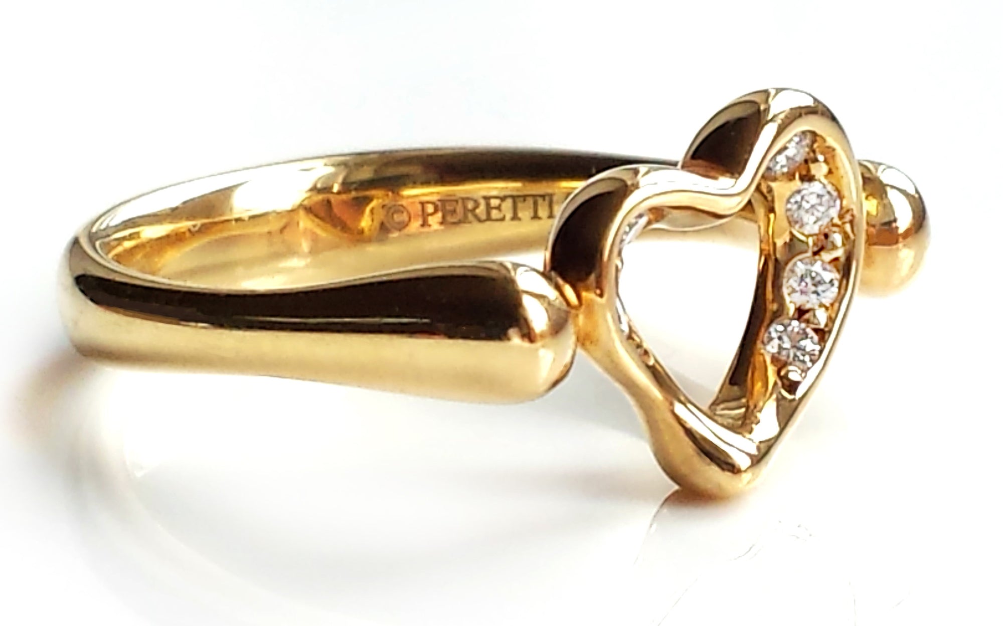Tiffany & Co Elsa Peretti Diamond Open Heart Ring Gold Sz H