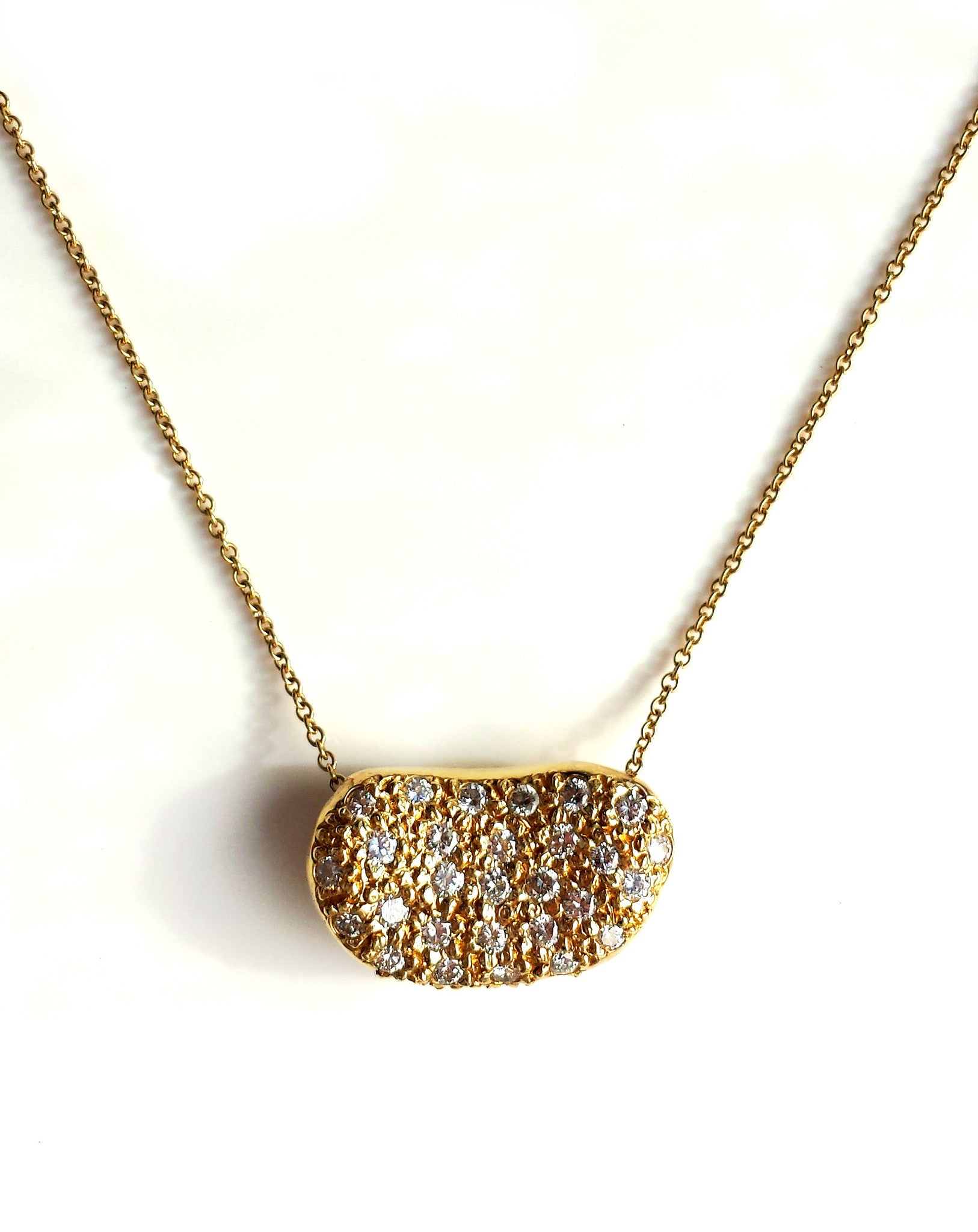 Tiffany & Co 20mm Diamond Peretti Bean Pendant 18k Yellow Gold 16in