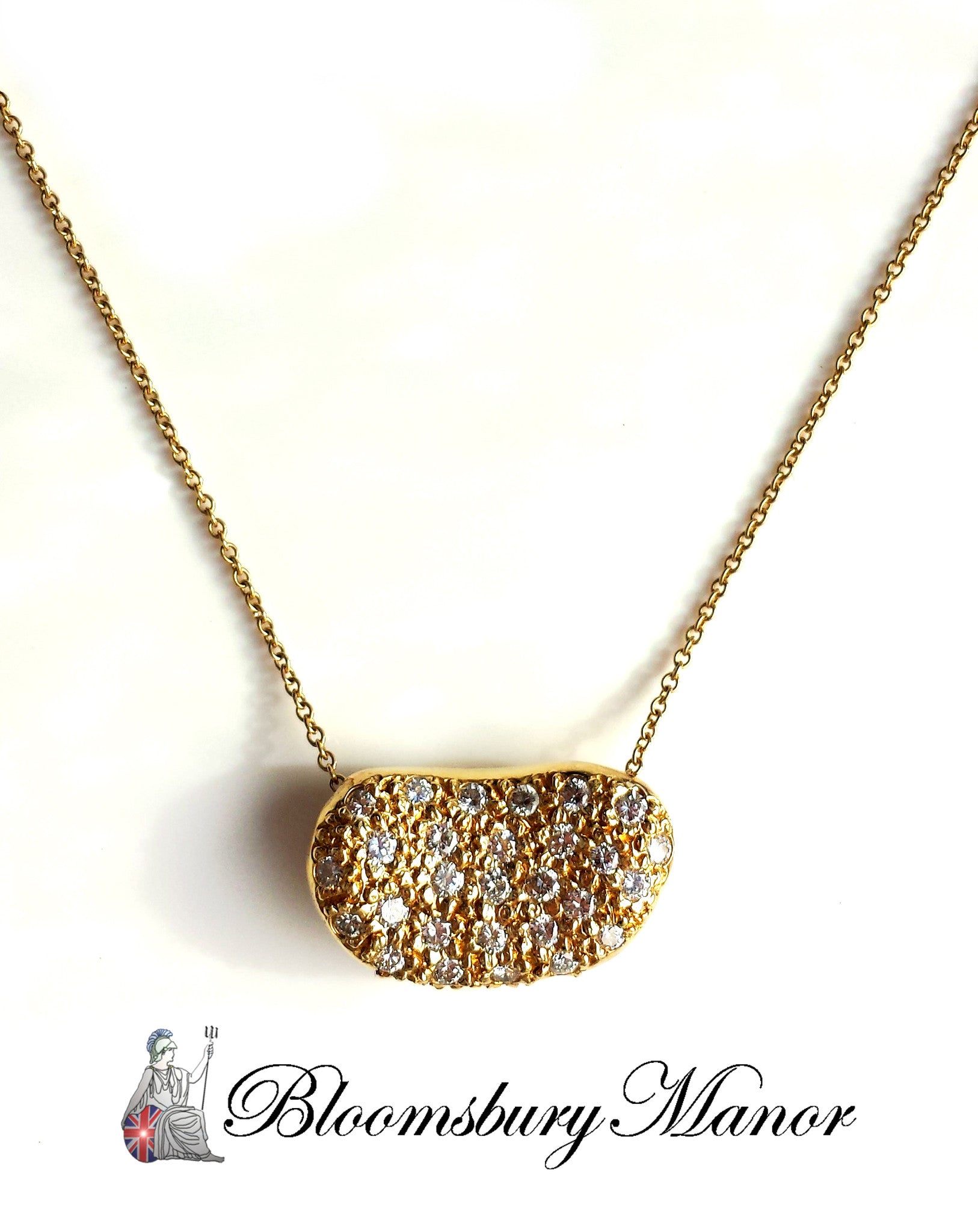 Tiffany & Co 20mm Diamond Peretti Bean Pendant 18k Yellow Gold 16in