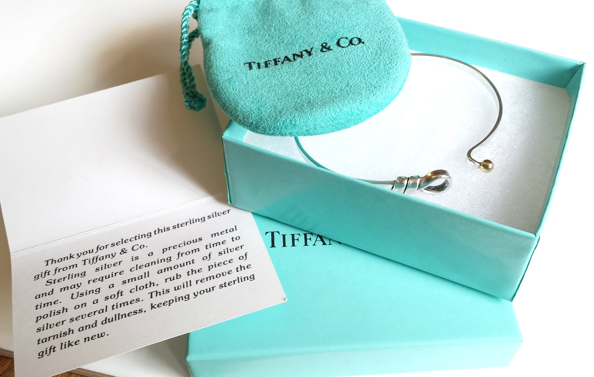 Tiffany & Co. 18k Gold & Sterling Silver Love Knot Hook Eye Bangle / Bracelet, Medium