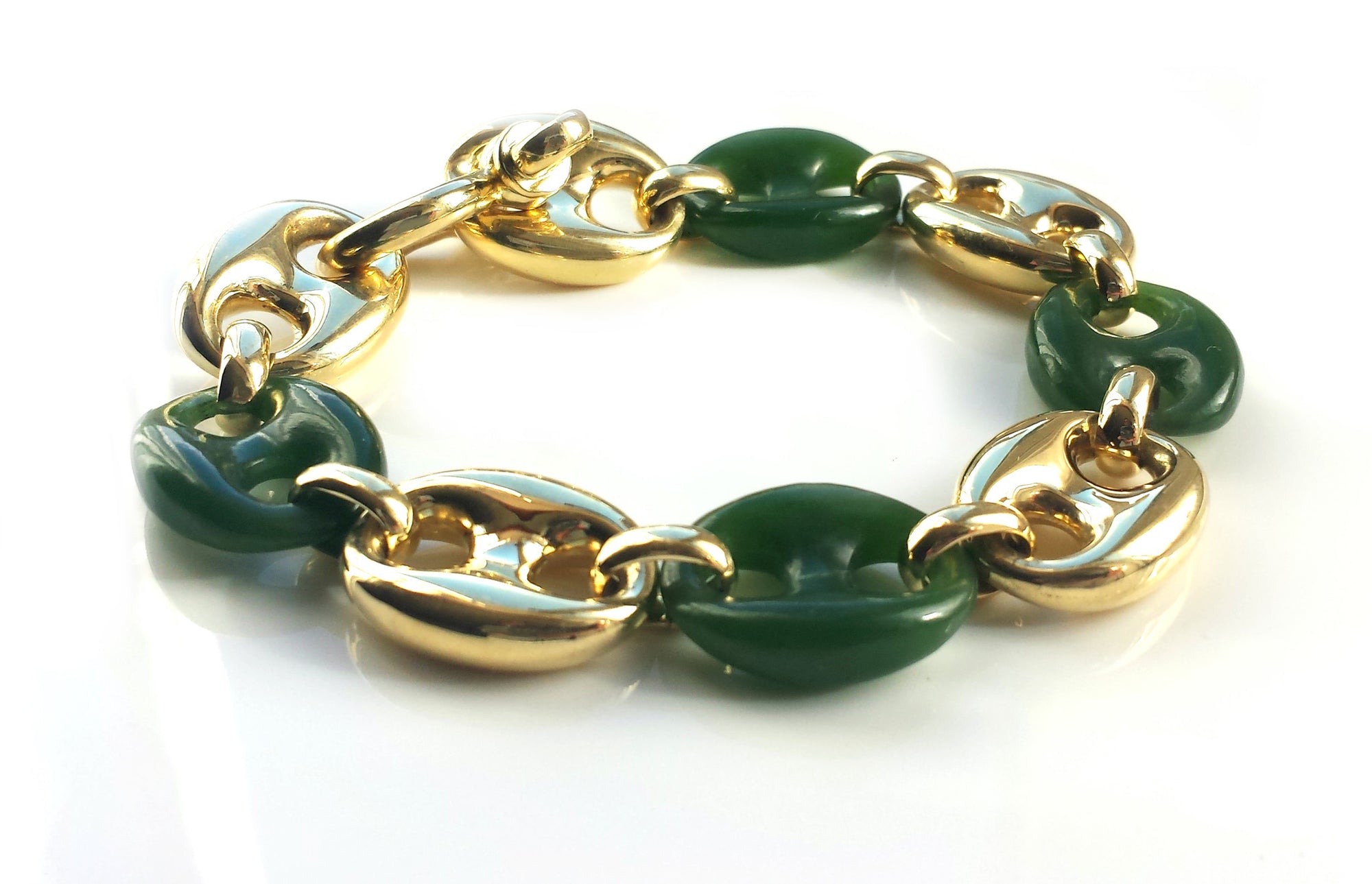 Fine 14K Gold Vintage Jade Bangle Bracelet - Ruby Lane