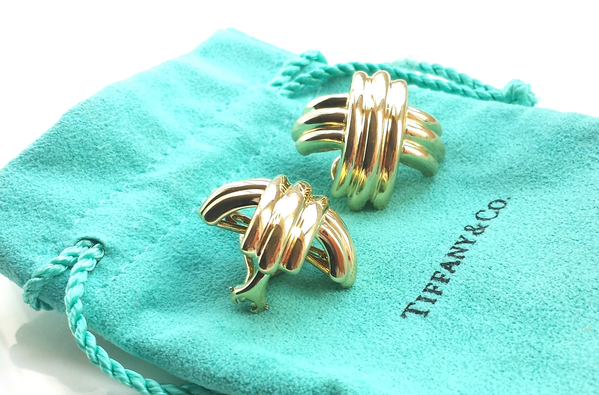 Tiffany & Co Classic 18k Gold Large 1 inch (25.4mm) X Signature Earrings 23.6 grms