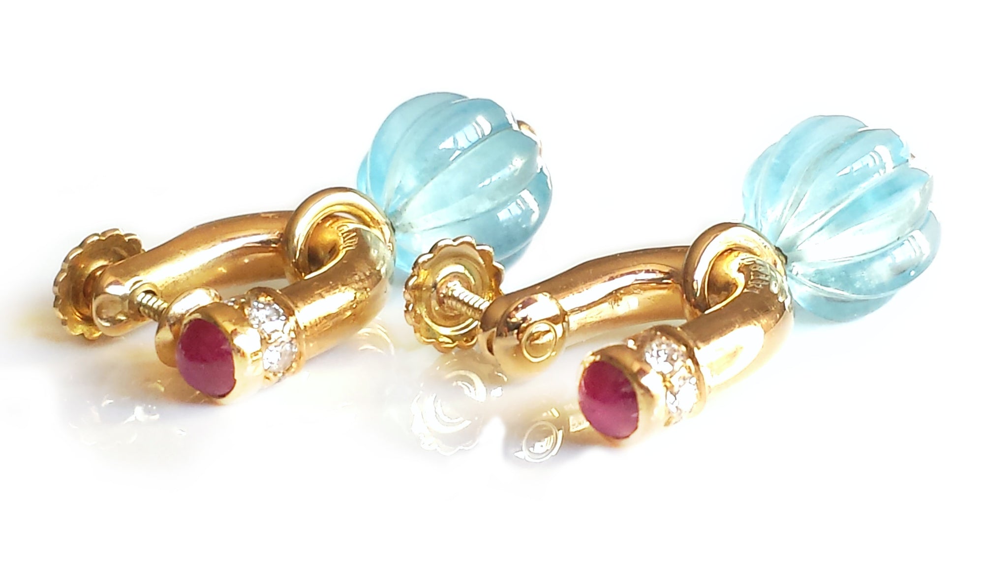 Bulgari Topaz Ruby Diamond Earrings 18k Yellow Gold Screw Back