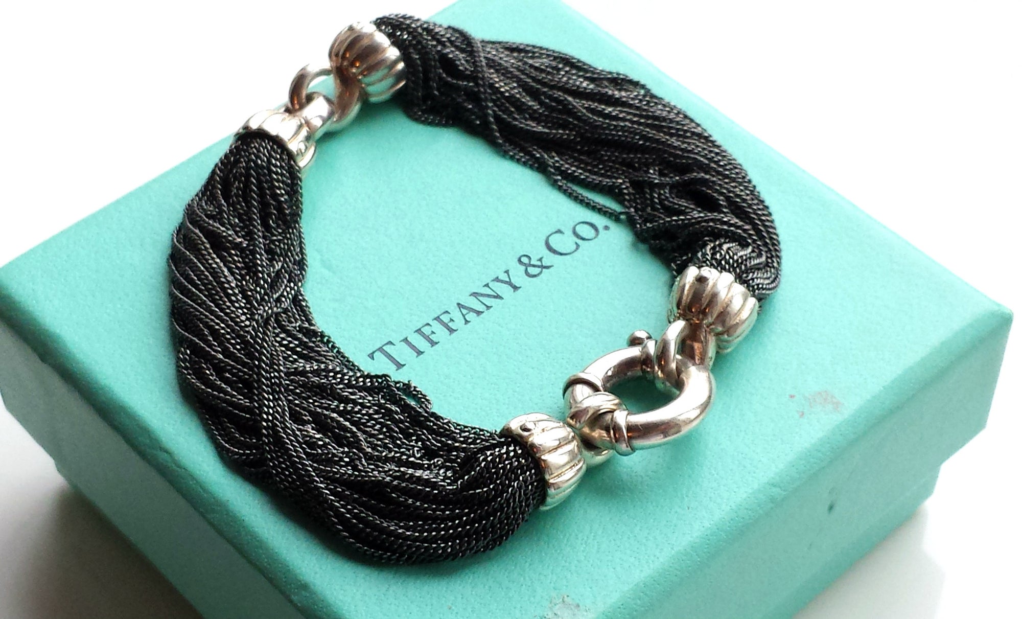 Tiffany & Co. Vintage Silver Black Multi Strand Bracelet Lifesaver Clasp