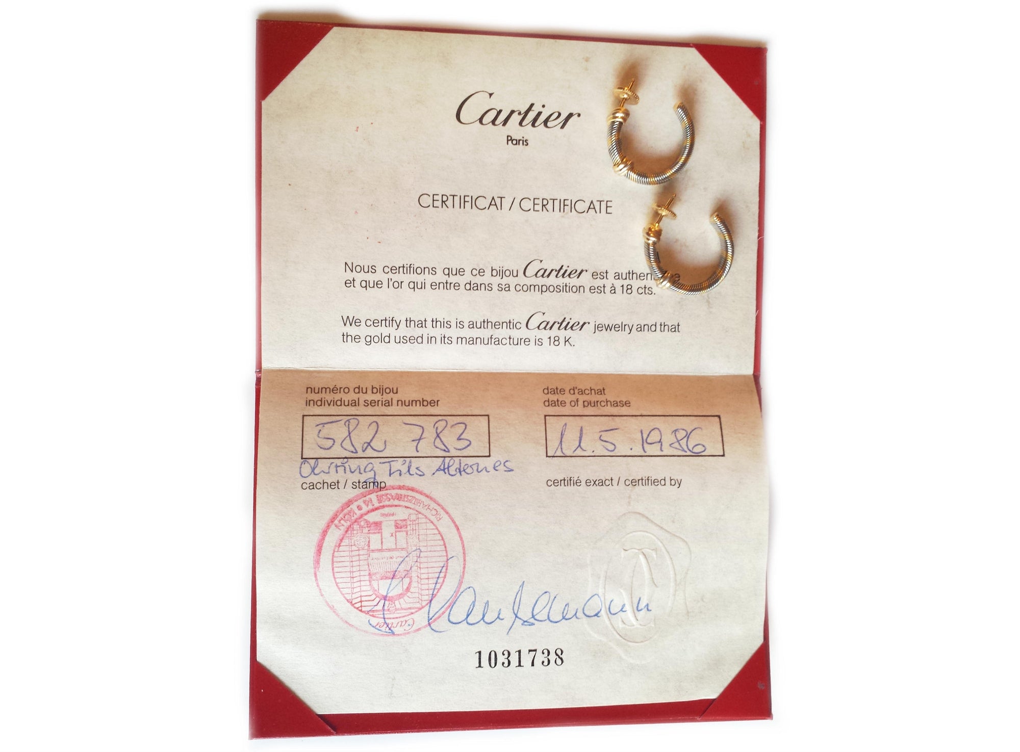 Cartier 1980s Aurore Vintage 18k Yellow Gold & Steel Wire Hoop Earrings