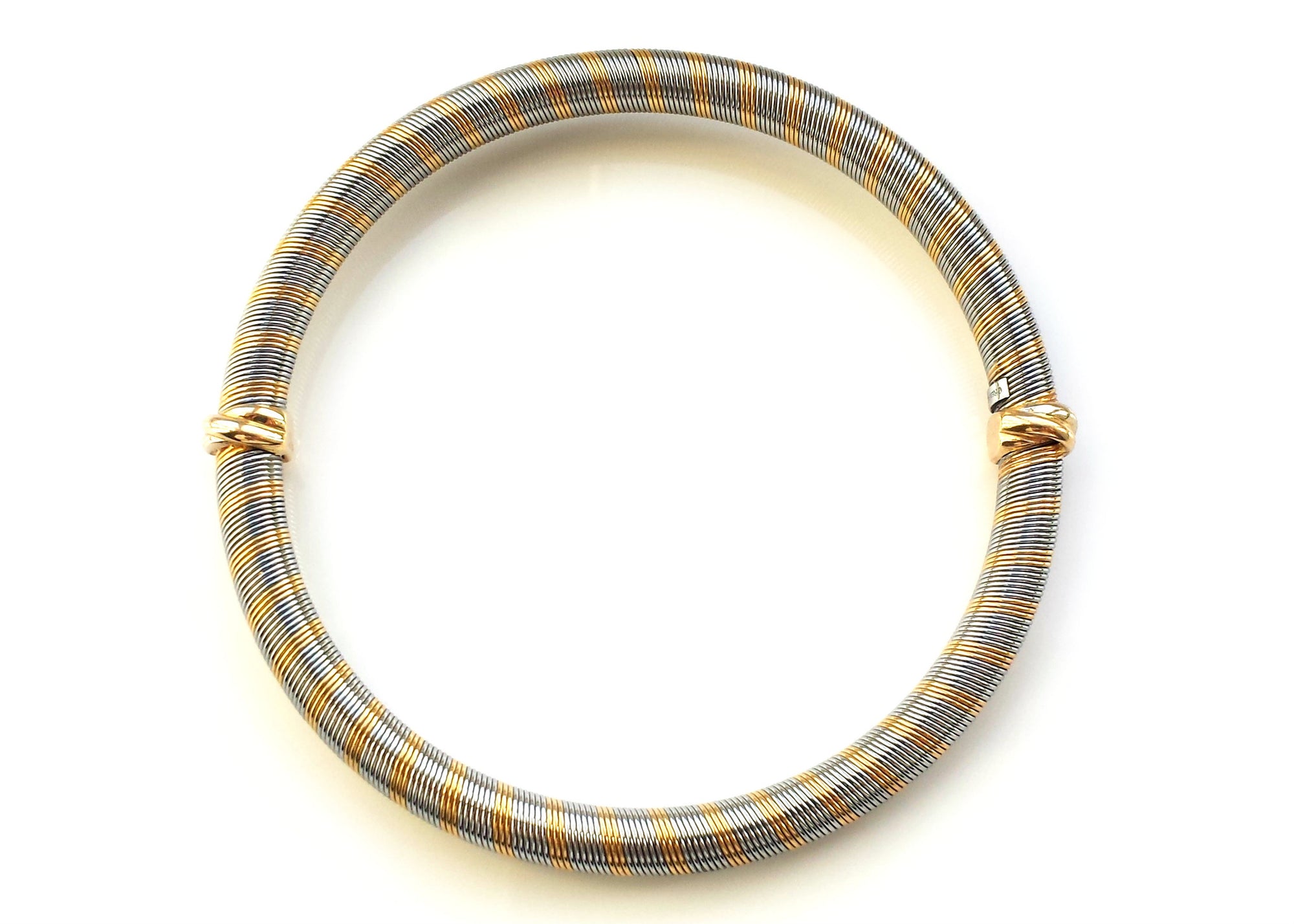 Cartier 1980s Vintage 18k Yellow Gold & Steel Wire Bracelet Bangle Cert