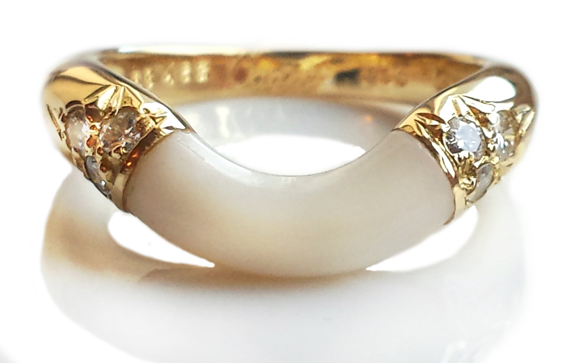 Vintage 1960s Cartier White Coral Diamond Wave Ring 18k Yellow Gold Mid Century