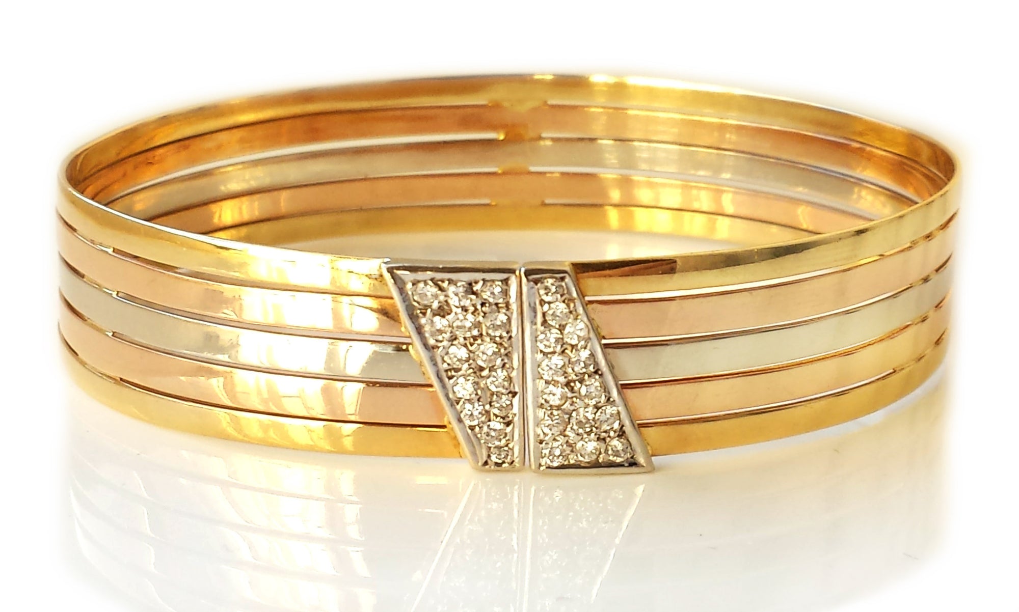 Vintage 1980s French 18k Gold Trinity 3 Colour Diamond bracelet