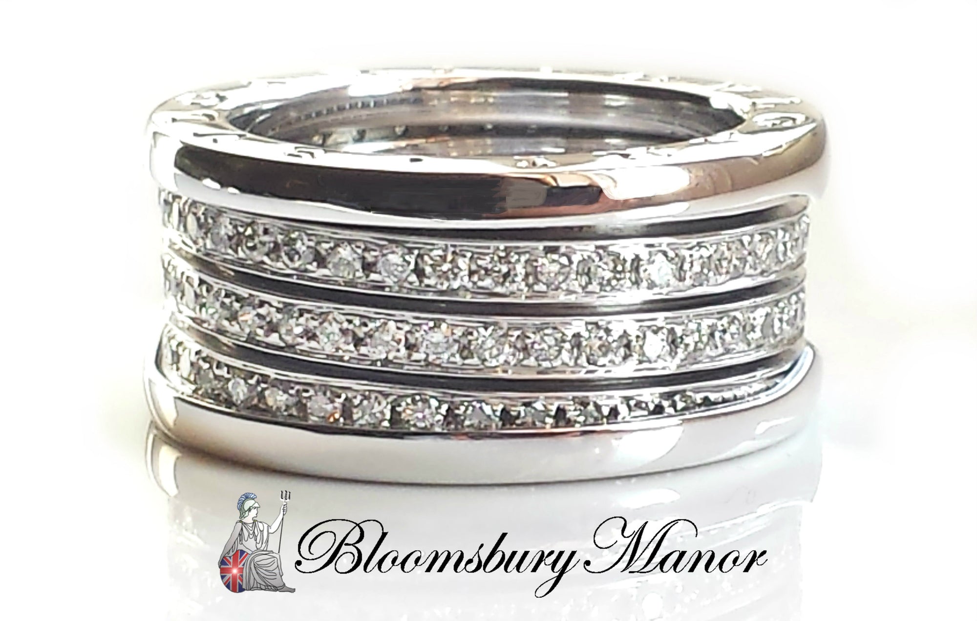 Bulgari Bvlgari B.Zero1 4-Band Diamond Ring in 18k White Gold, Size 56