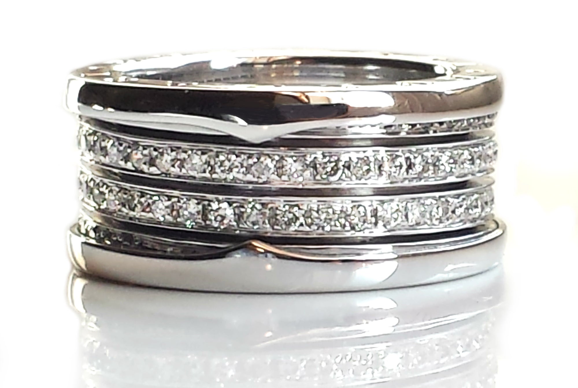 Bulgari Bvlgari B.Zero1 4-Band Diamond Ring in 18k White Gold, Size 56