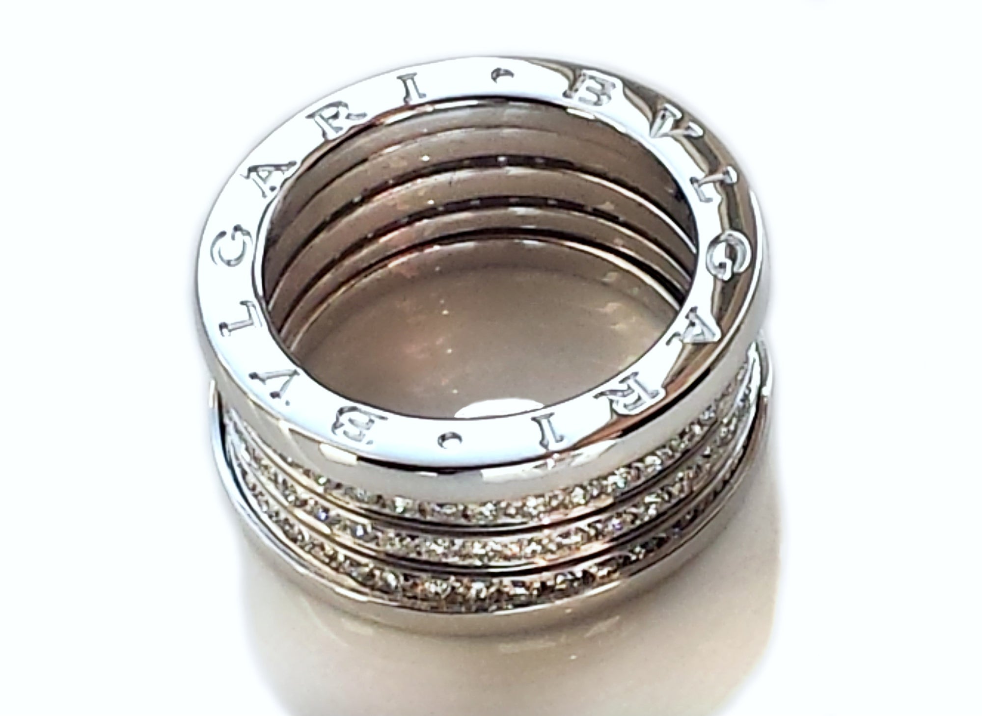 Bulgari B.Zero1 4-Band Diamond Ring in 18k White Gold, Size 56