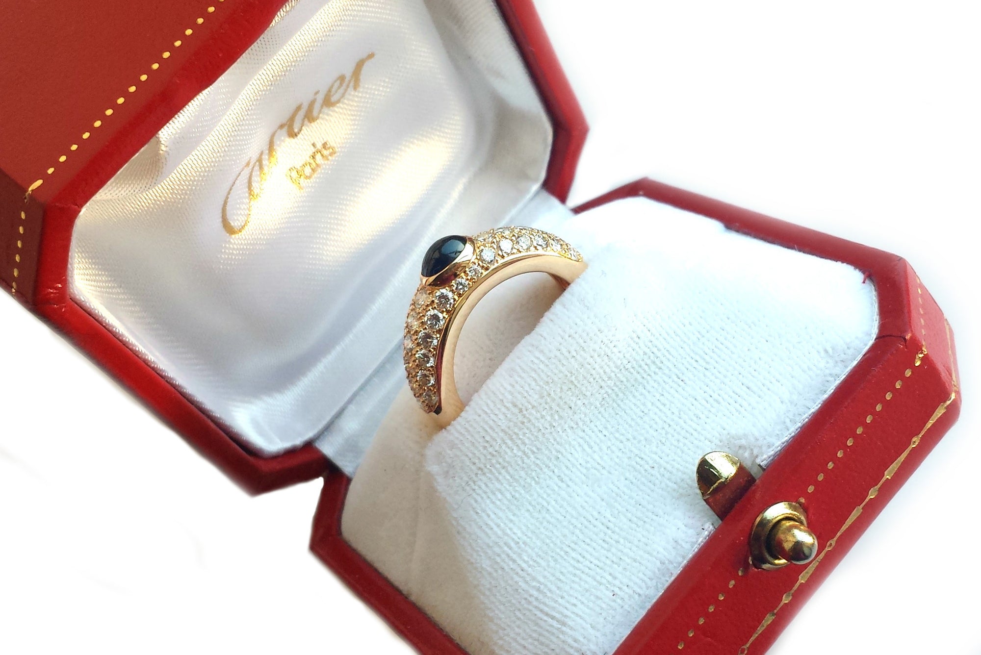 Vintage Cartier 1990s Sapphire & Pavé Set Diamond Dome Bombe Ring, Size 52