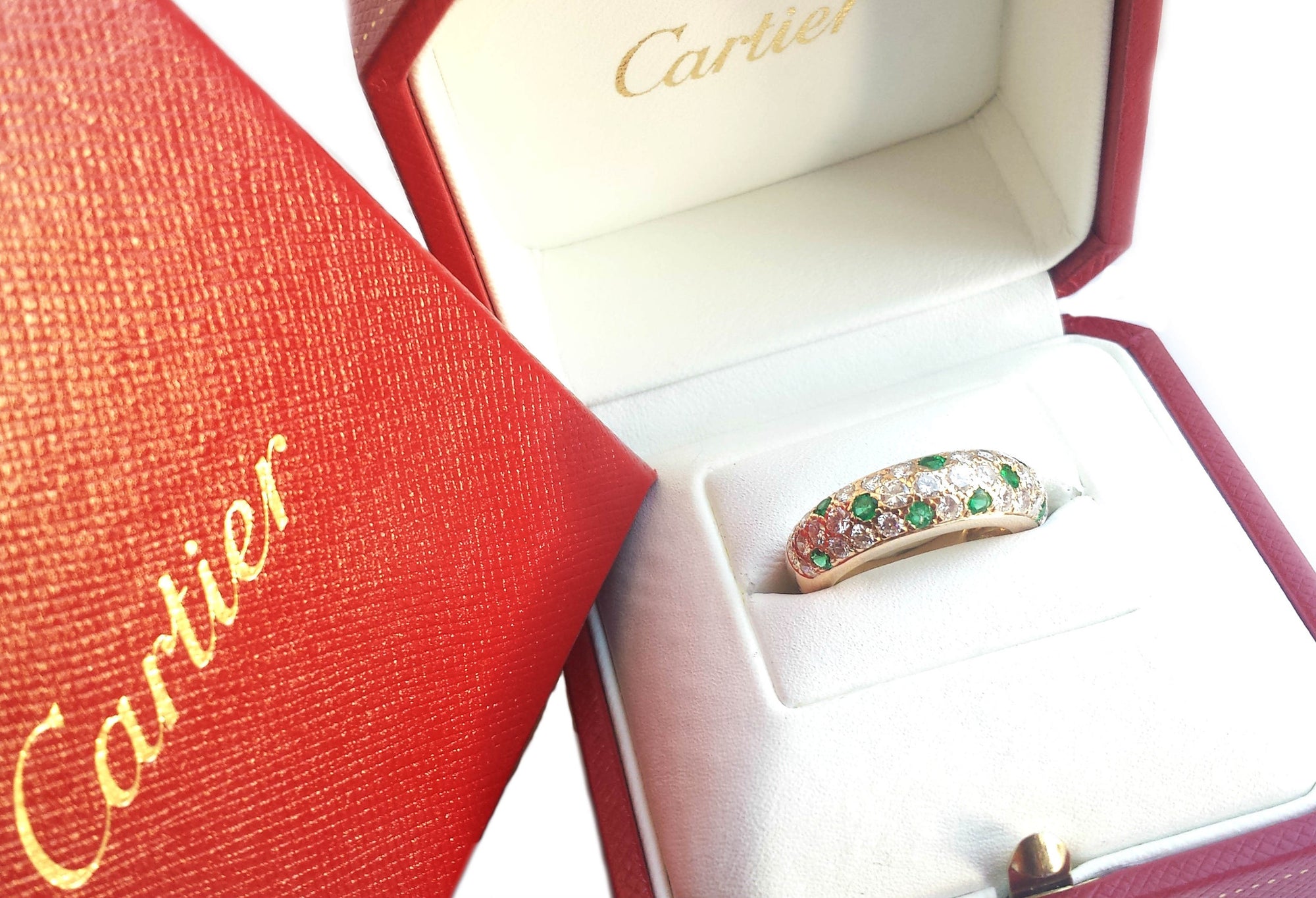 Vintage Cartier 'Mimi' Emerald & Diamond Pavé Dome Bombe Ring in 18k Gold, Size 50