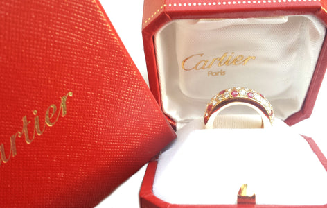 Cartier Mimi Ring, Pavé Set with Rubies & Diamonds in box