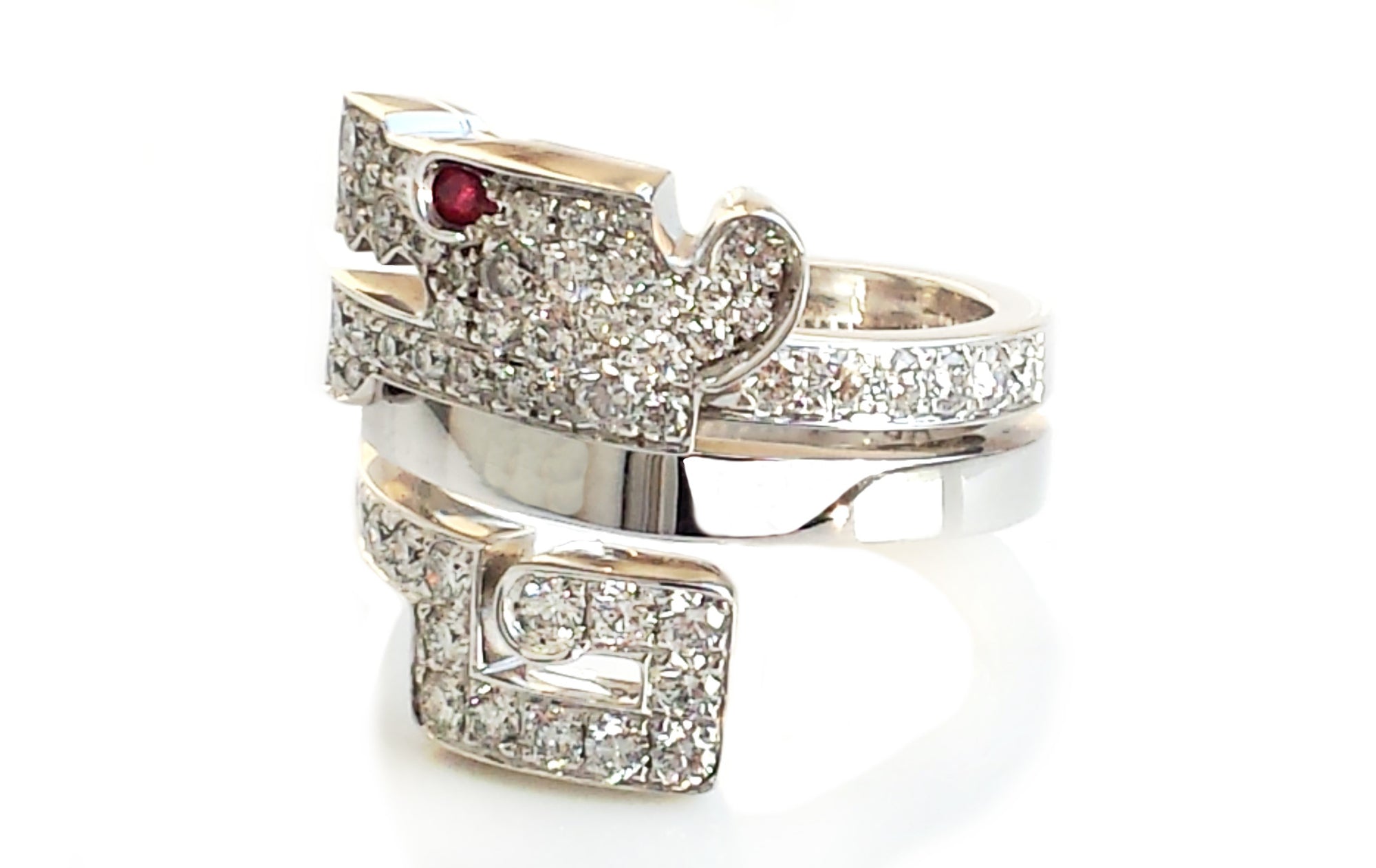 Cartier Baiser Du Dragon Diamond Ruby 18k Gold Ring SZ 55