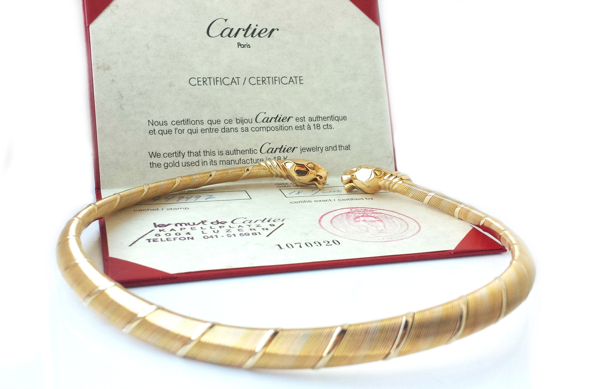 Vintage 1980s Cartier Cougar Panthere 18k 3 Colour Gold Choker Necklace Cert