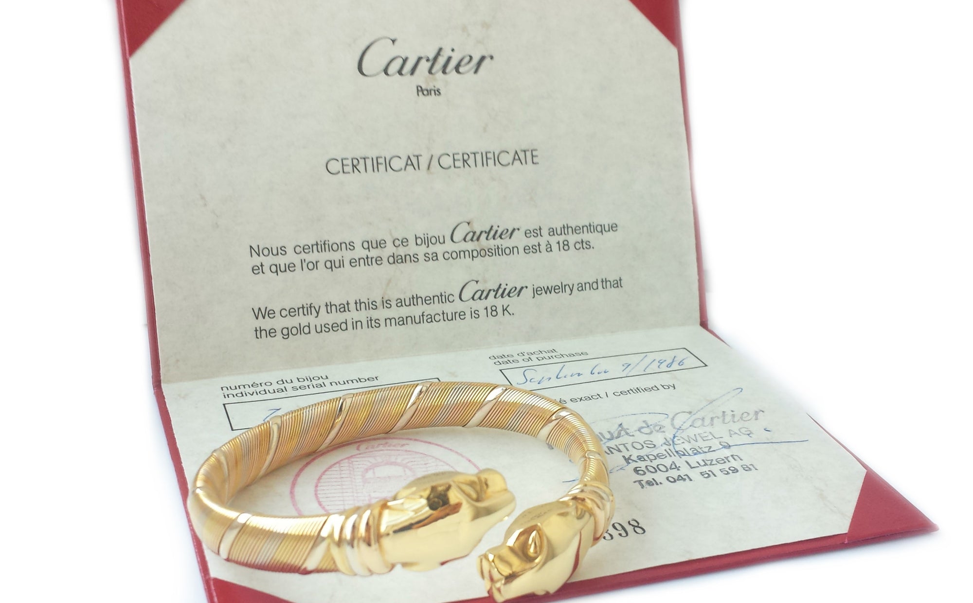 Vintage 1980s Cartier Cougar Panthere 18k Tri Colour Gold Bracelet Cert