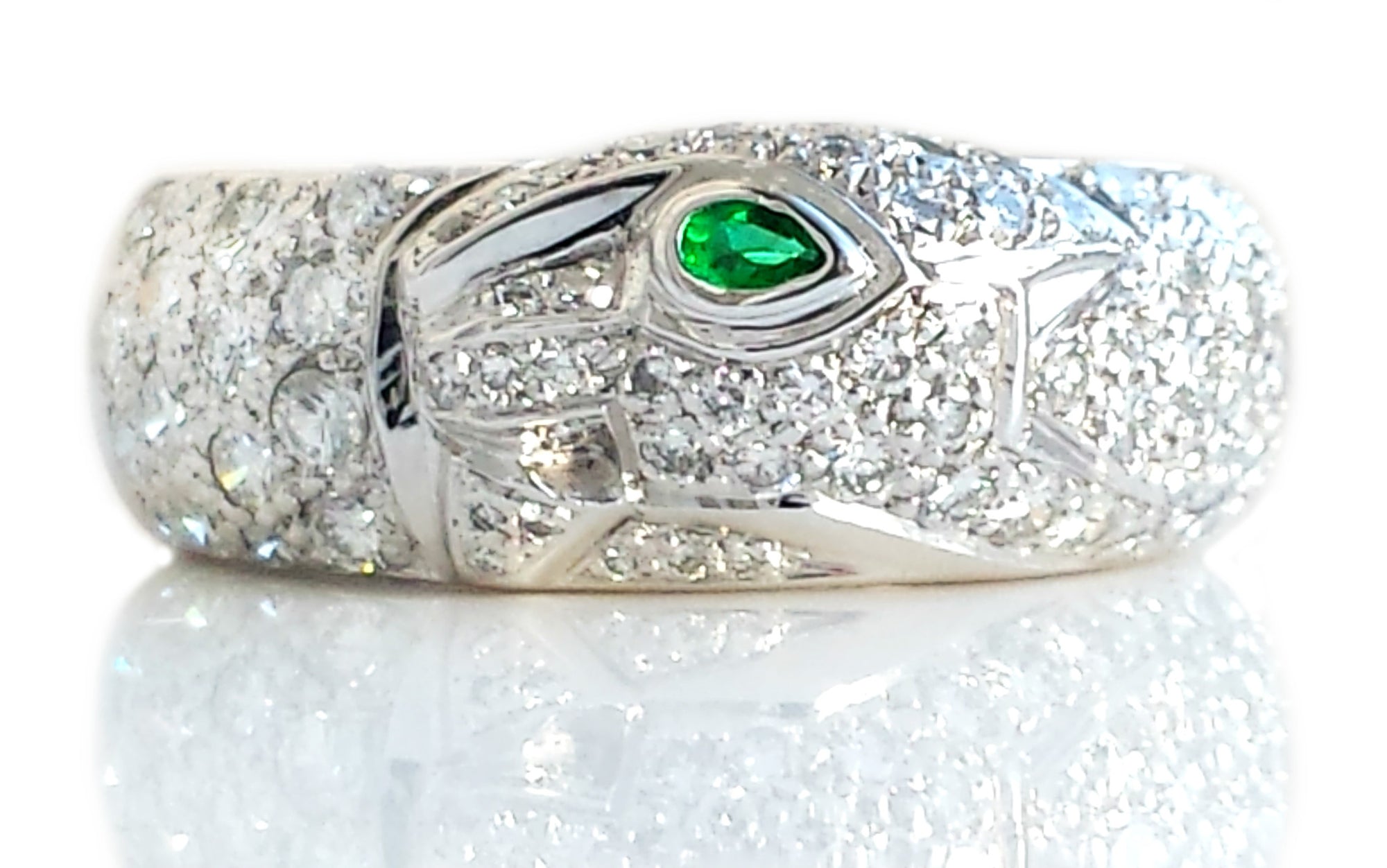 Cartier Panthere Pavé Set Diamond & Emerald Ring in 18k White Gold, Size 50