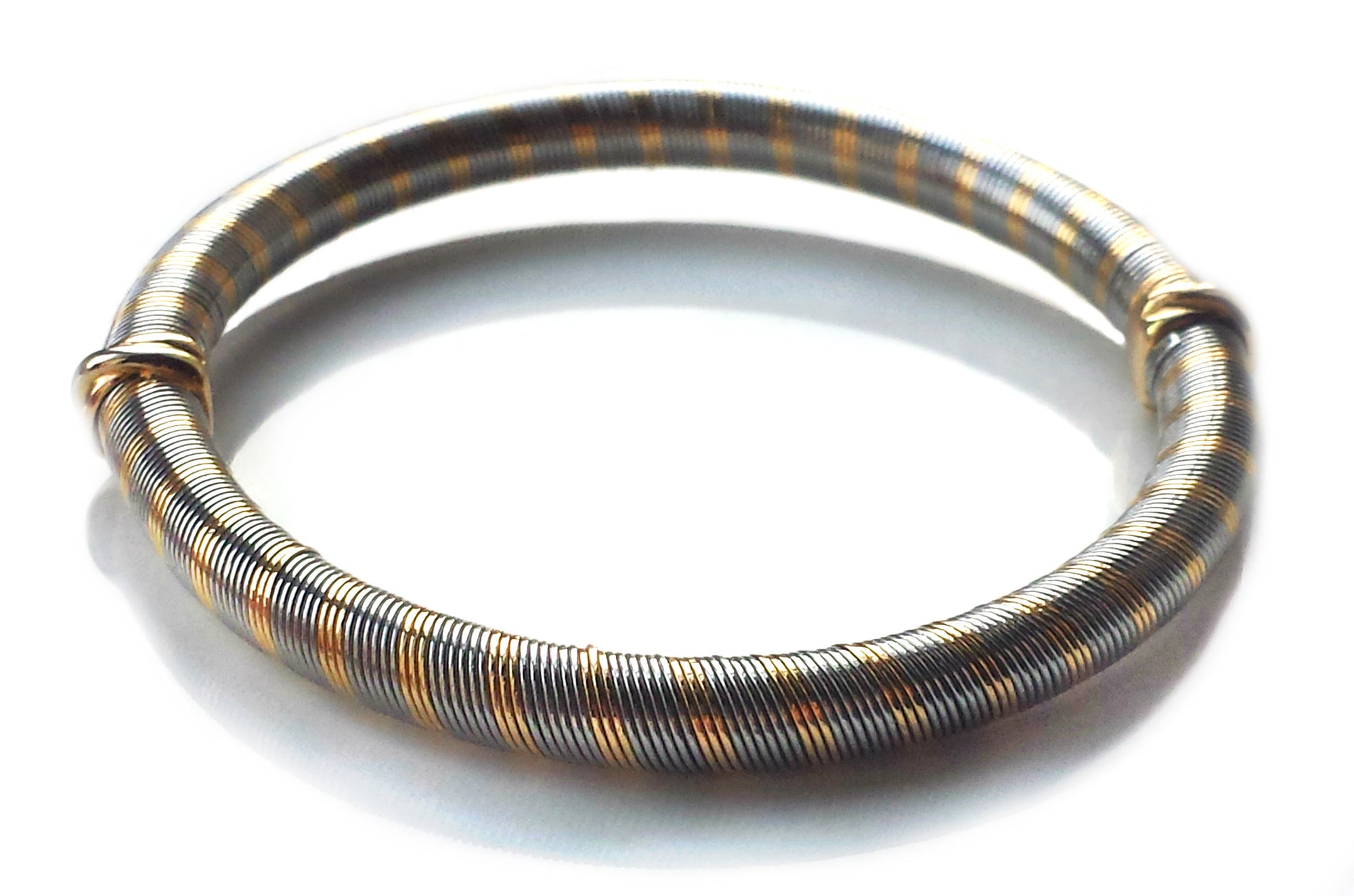 Cartier 1980s Vintage 18k Yellow Gold & Steel Wire Bracelet / Bangle, Small 18cm