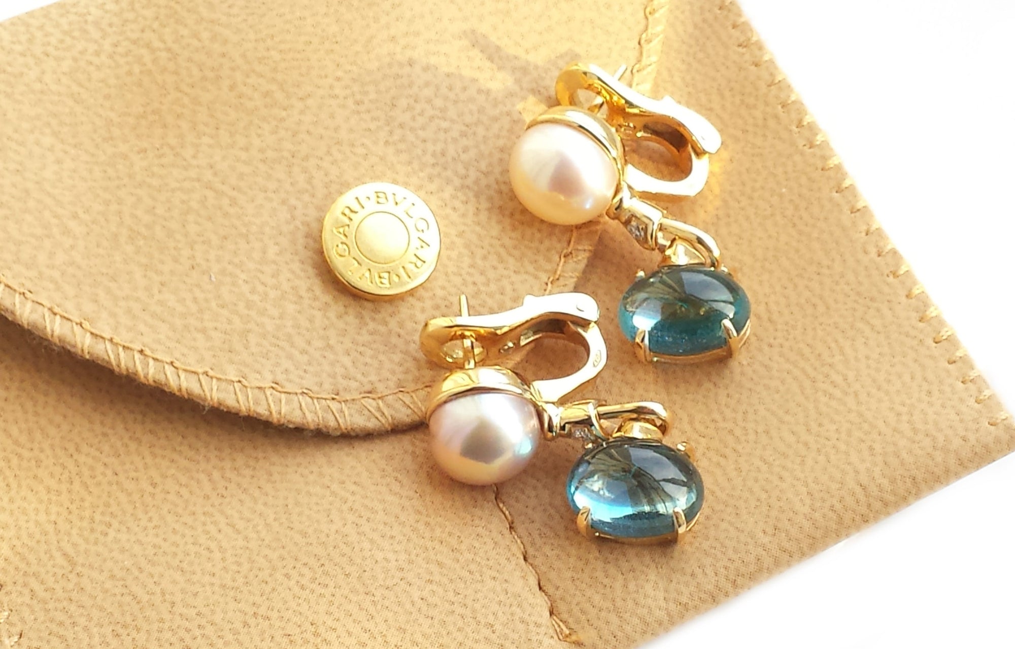 Bulgari Bvlgari Diamond Pearl Topaz Tourmaline Citrine Earrings 18k Gold