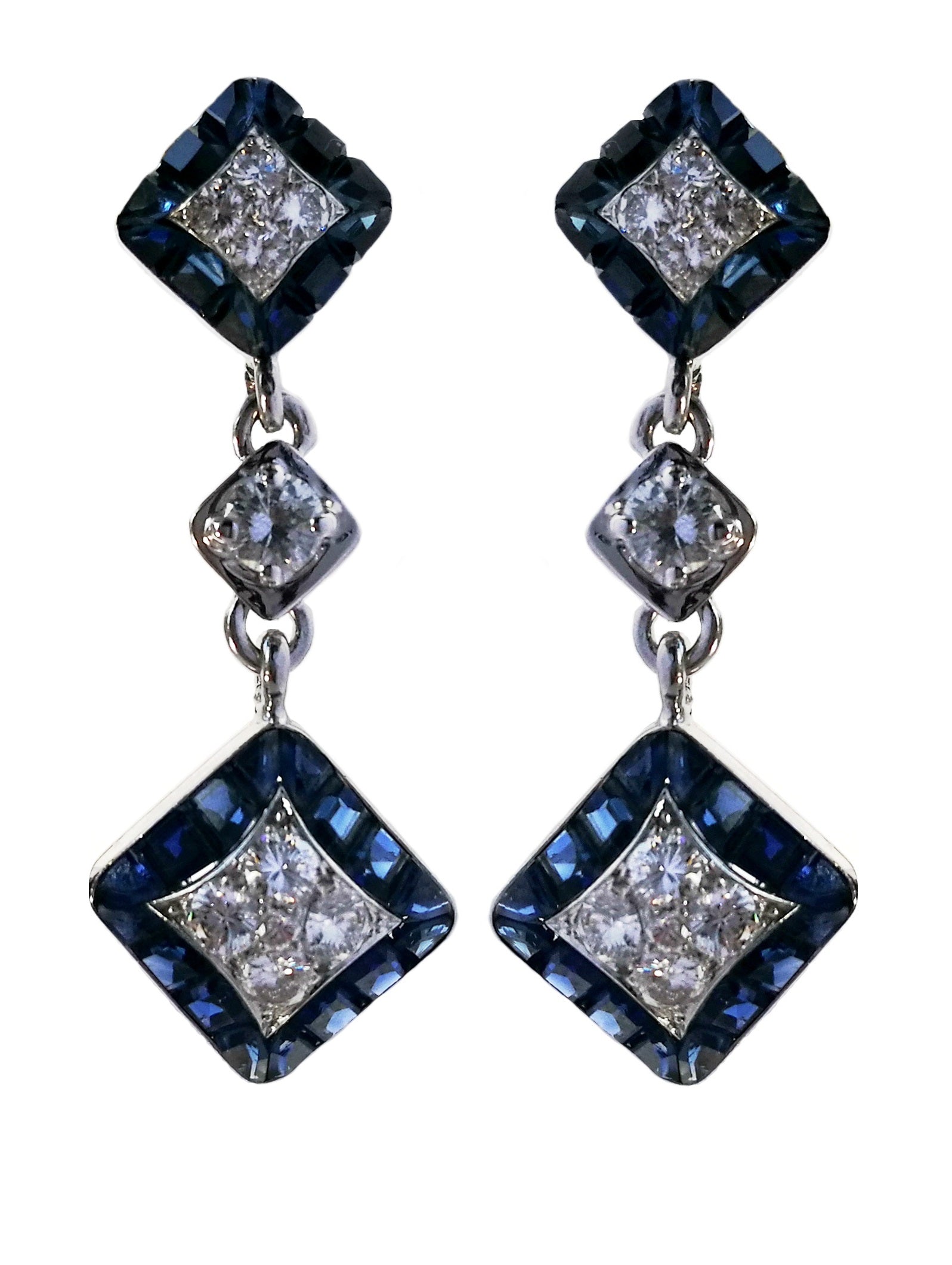 Vintage Van Cleef & Arpels 1960s Mystery Set Diamond, Sapphire & Platinum Earrings