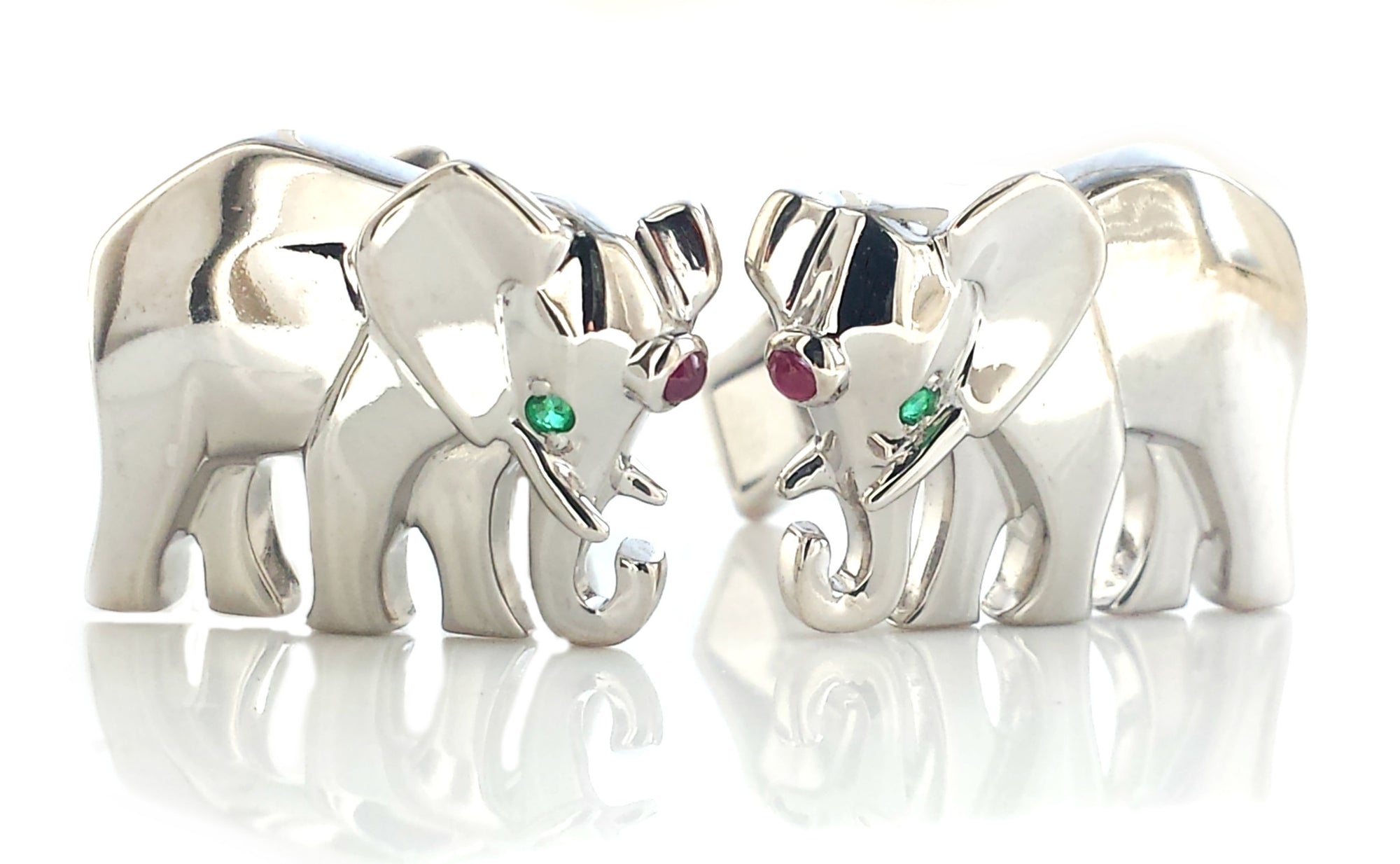 Cartier Elephant Emerald Ruby 18k White Gold Cufflinks Box