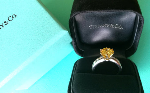 Tiffany & Co. 2.54ct Fancy Vivid Yellow Diamond Engagement Ring in box