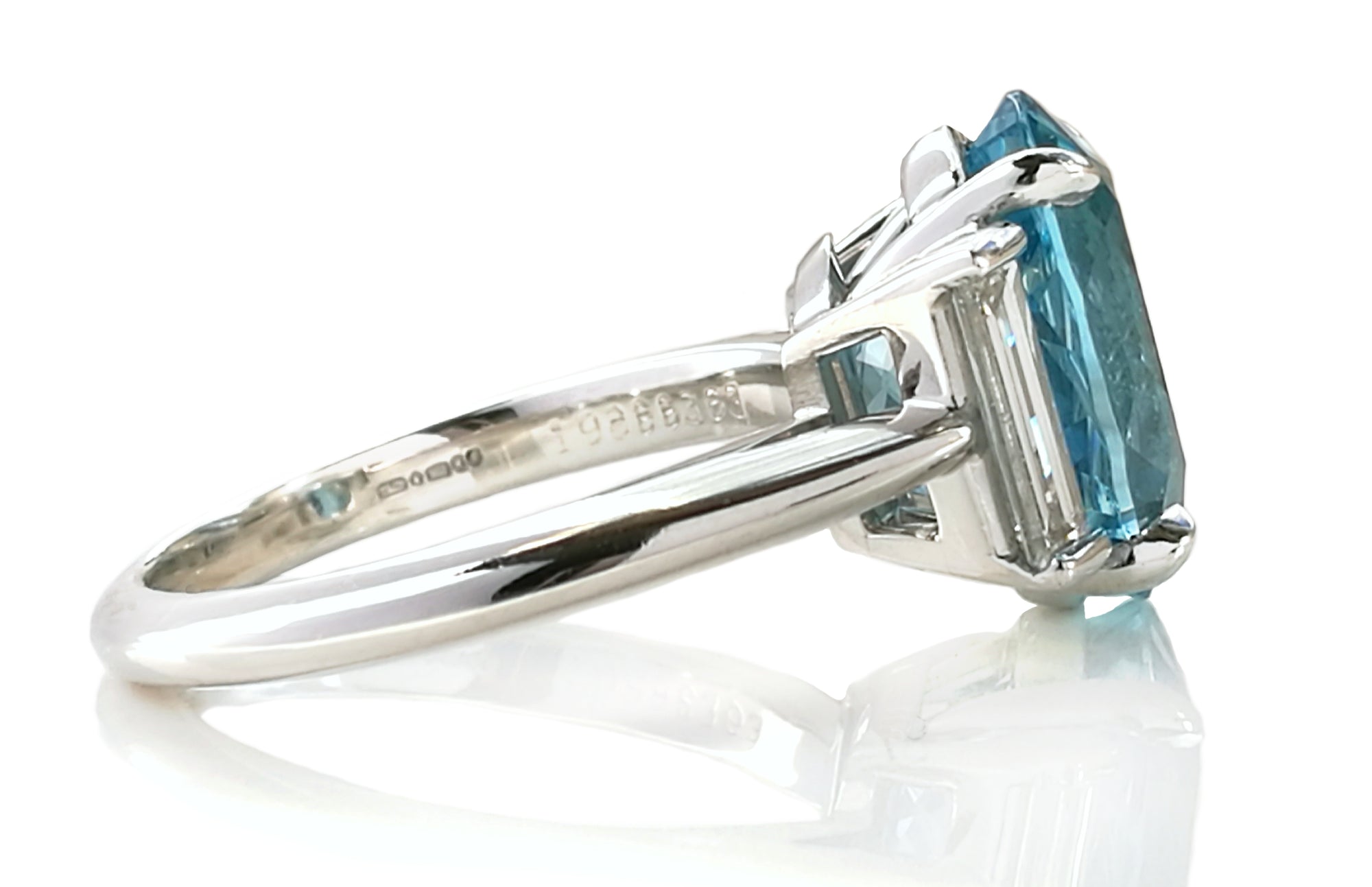 Tiffany & Co. 3-Stone 4.26ct Oval Aquamarine & Baguette Cut Diamond Ring