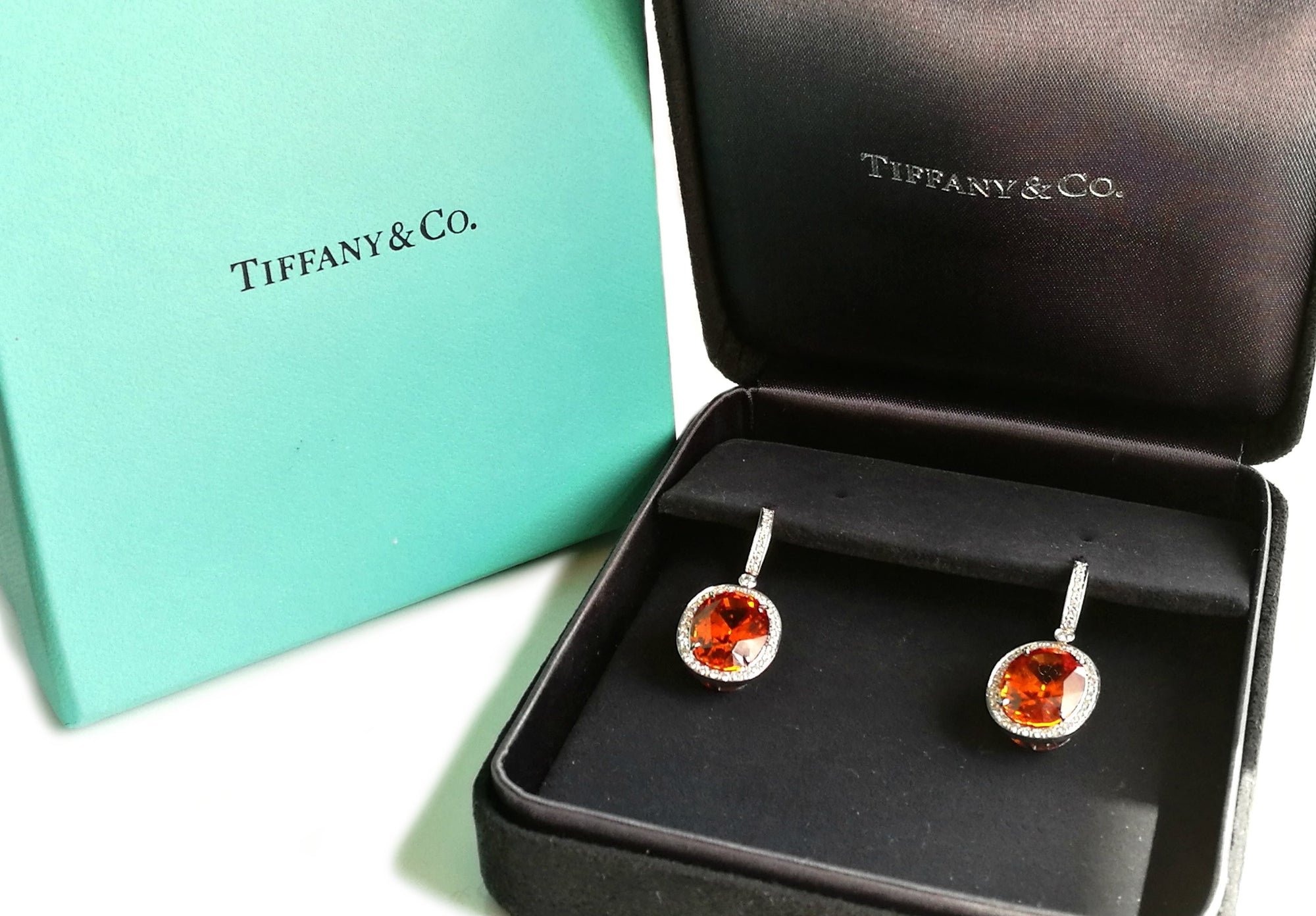 Tiffany & Co. 'Colours Collection' 16.14ct Spessartite Garnet & Diamond Earrings in Platinum