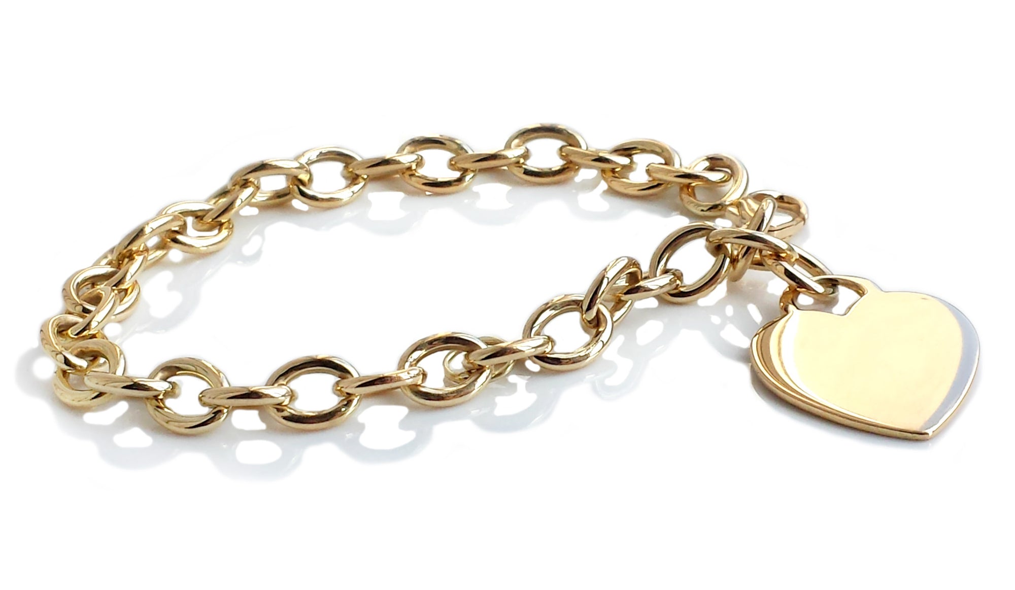 Tiffany & Co 18k Yellow Gold Heart Tag Link Bracelet 7.5 inches
