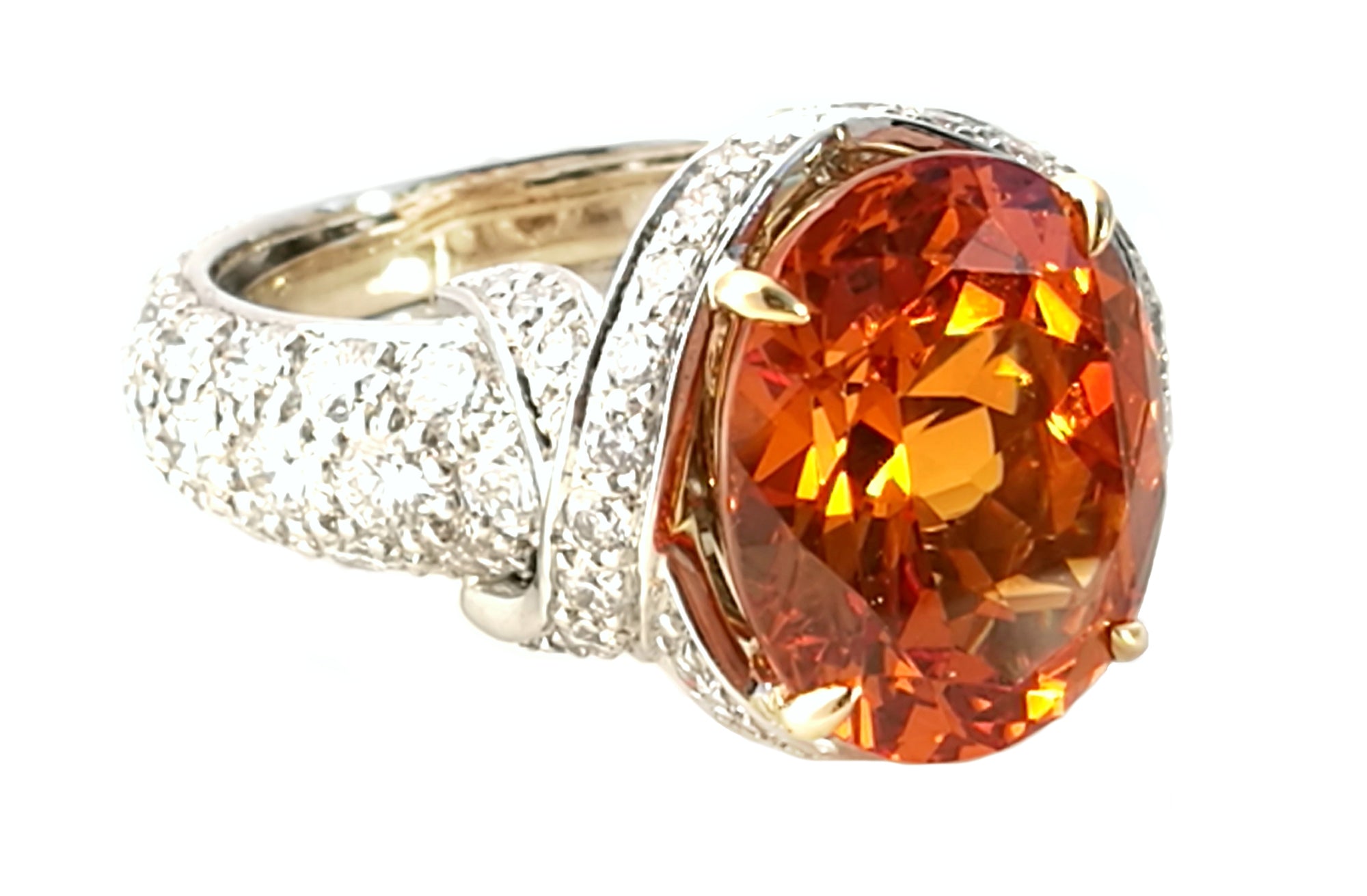 Tiffany & Co. Schlumberger 6.71ct Spessartite Garnet & Diamond Pave Ring in Platinum