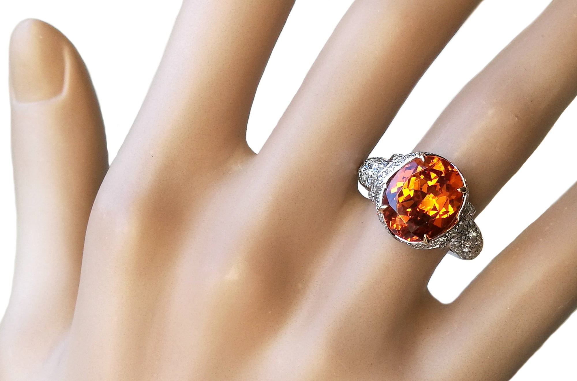 Tiffany & Co. Schlumberger 6.71ct Spessartite Garnet & Diamond Pave Ring in Platinum