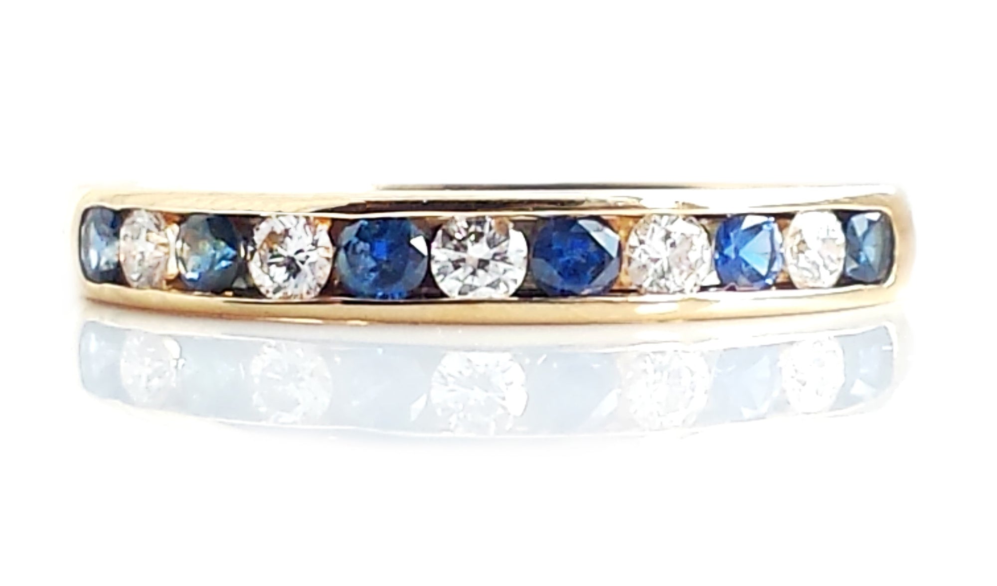 Tiffany & Co Sapphire Diamond 18k Yellow Gold Wedding Band Ring