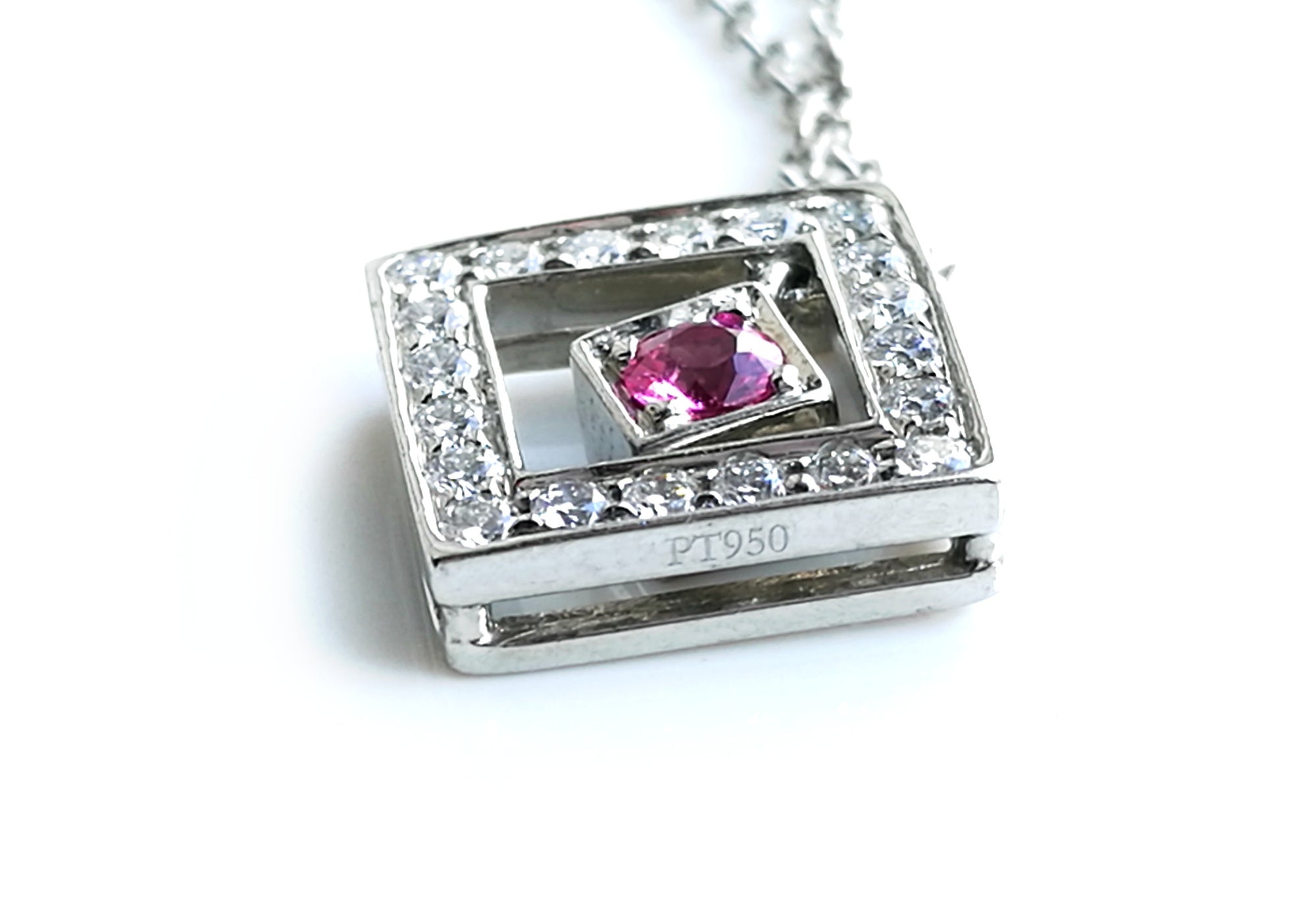 Tiffany & Co. Diamond, Platinum & Pink Sapphire Open Square Pendant