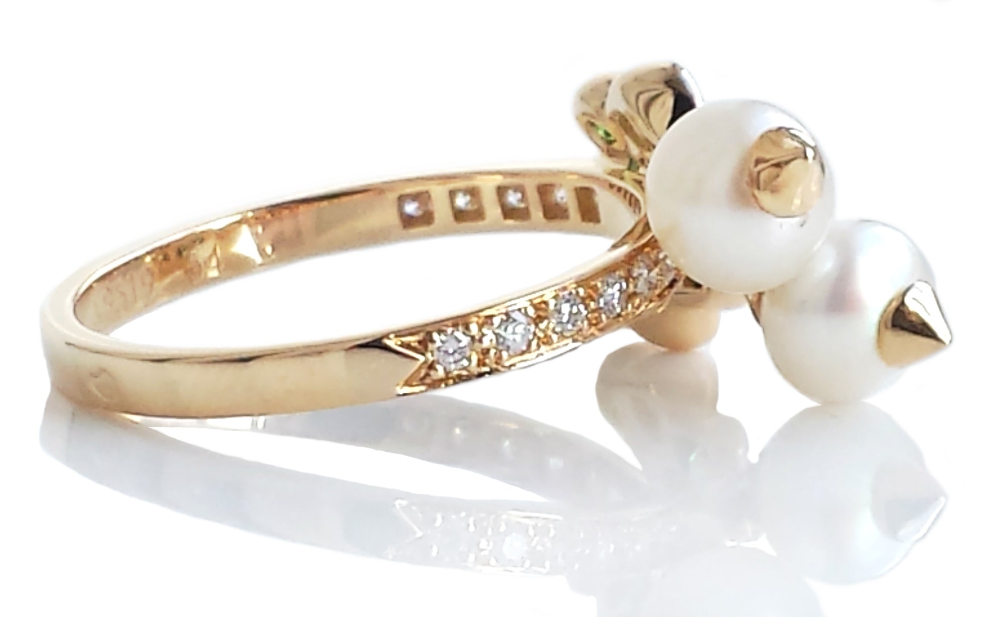 Dior 18k Yellow Gold Peridot Navet Diamond Pearl Oak Leaf Acorn Ring