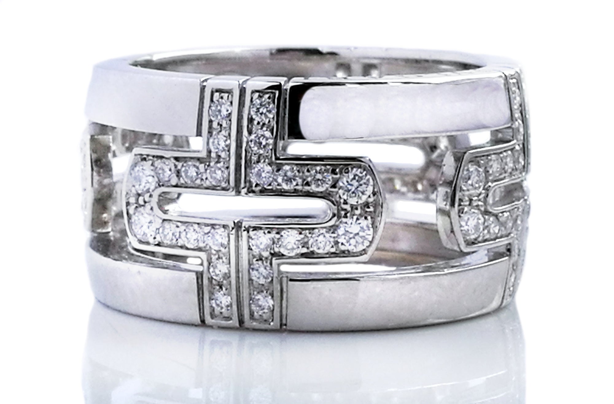 Bulgari Parentesi Pavé Diamond Ring in 18k White Gold, Size 53