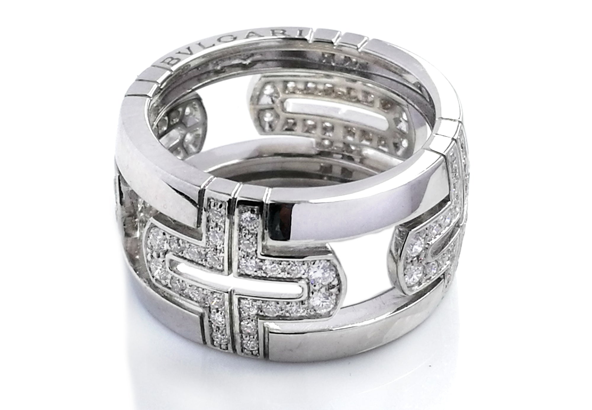 Bulgari Parentesi Pavé Diamond Ring in 18k White Gold, Size 53