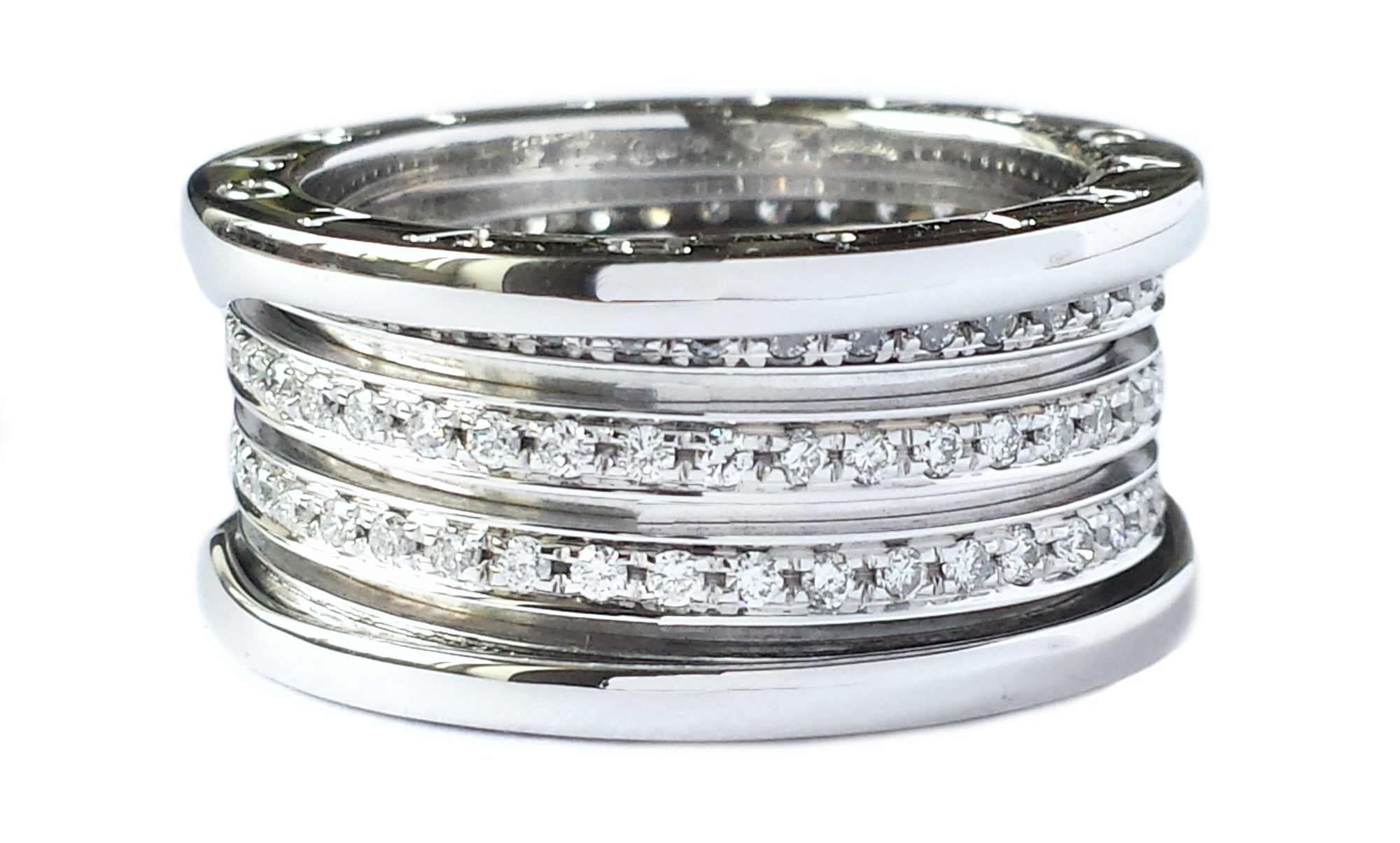 Bulgari B.Zero1 4-Band Pavé Diamond Ring in 18k White Gold, Size 60