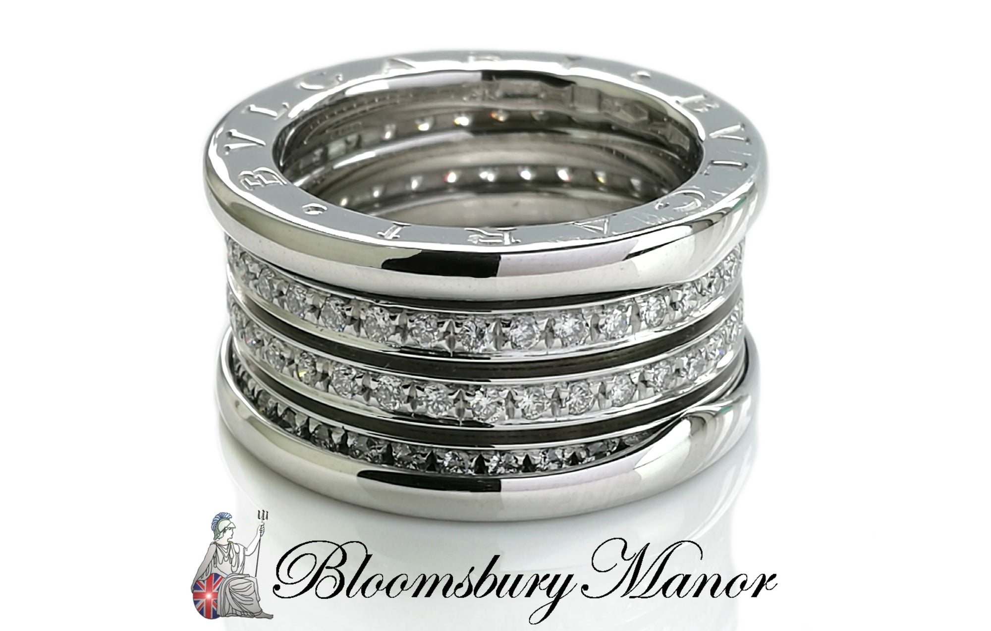 Bulgari B.Zero1 4-Band Diamond Ring in 18k White Gold, Size 52