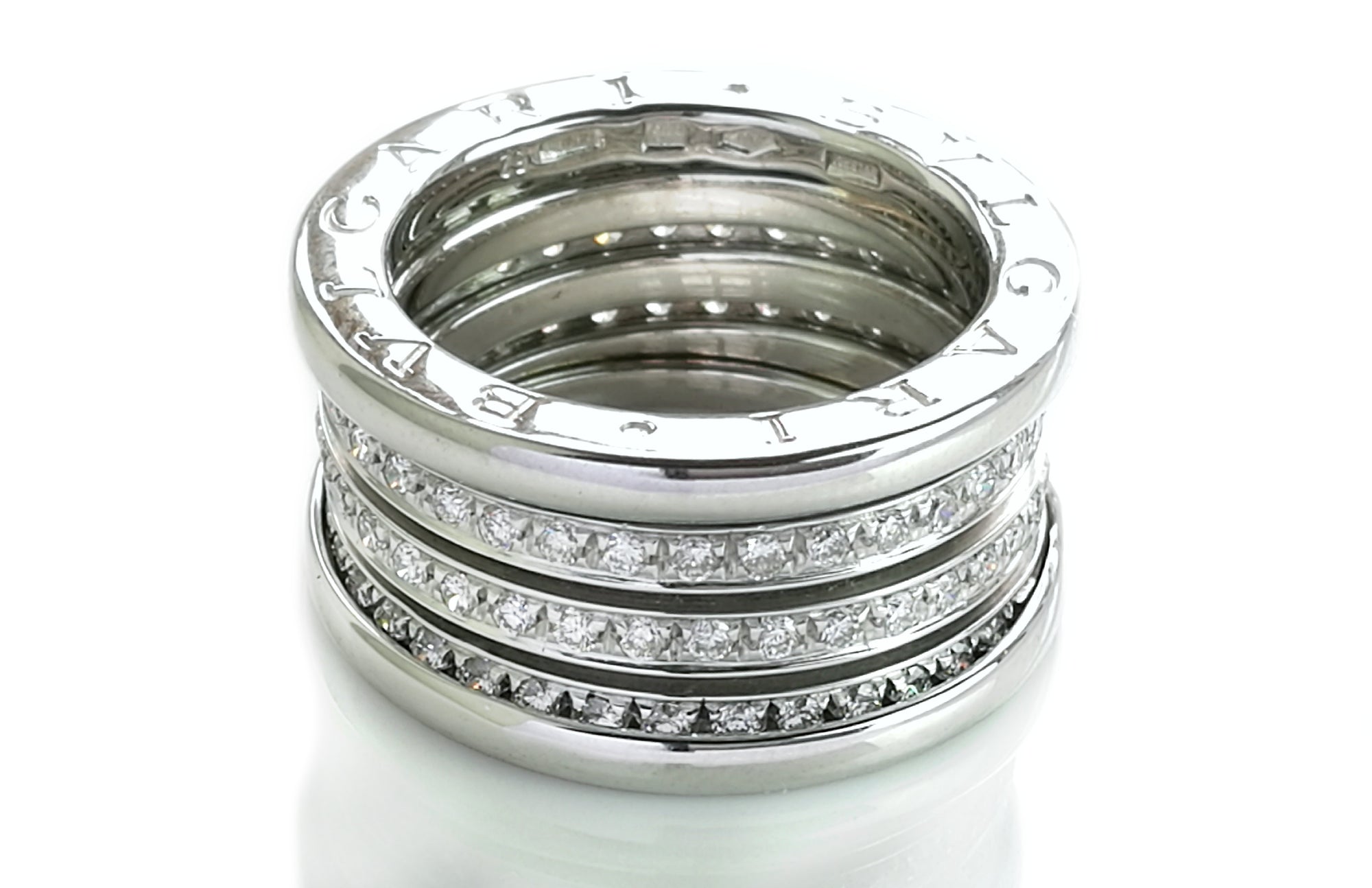 Bulgari B.Zero1 4-Band Diamond Ring in 18k White Gold, Size 52